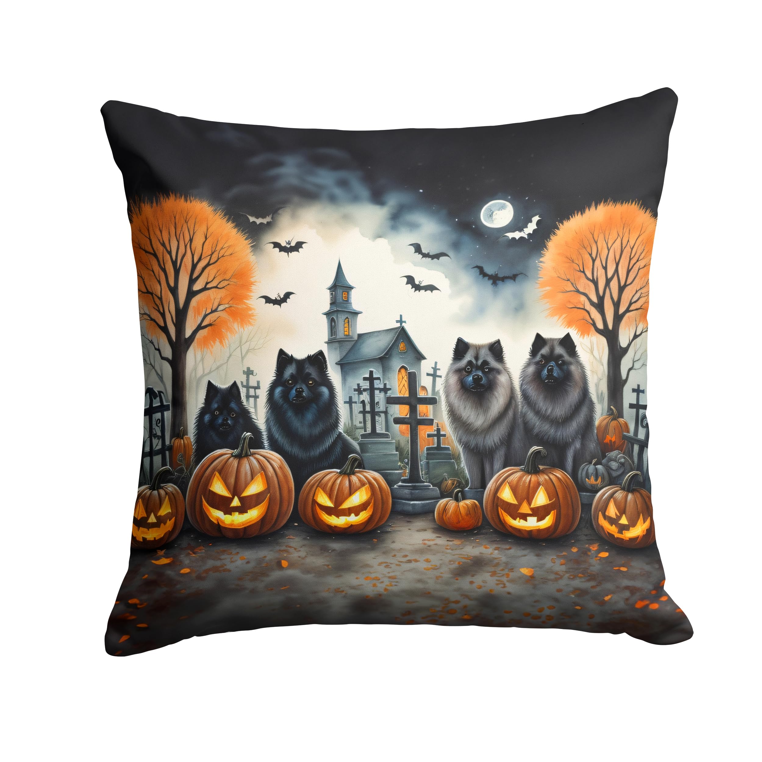 Keeshond Spooky Halloween Throw Pillow