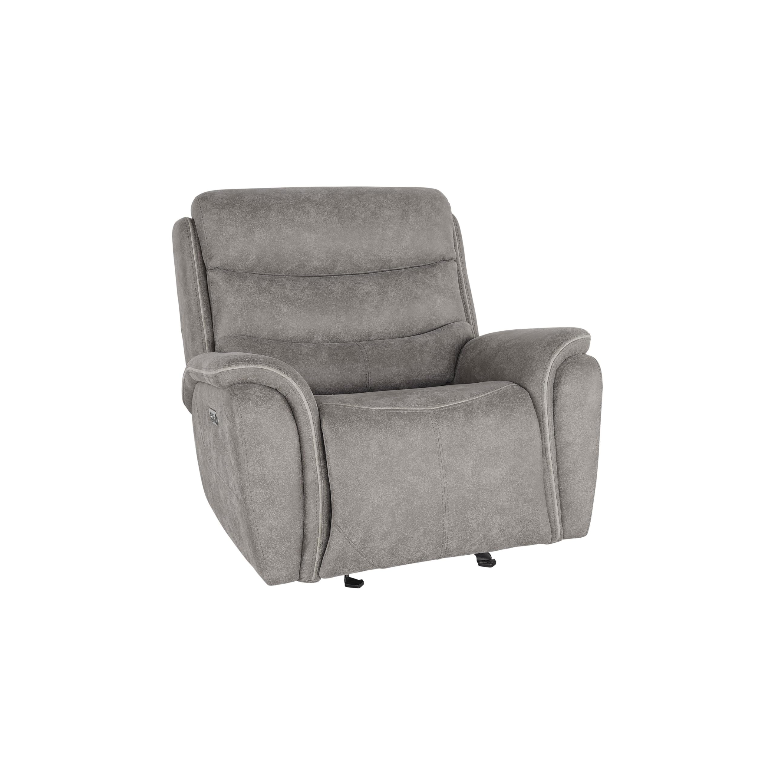 Folu 41 Inch Glider Chair, Power Recliner, Cushioned, Gray Faux Leather