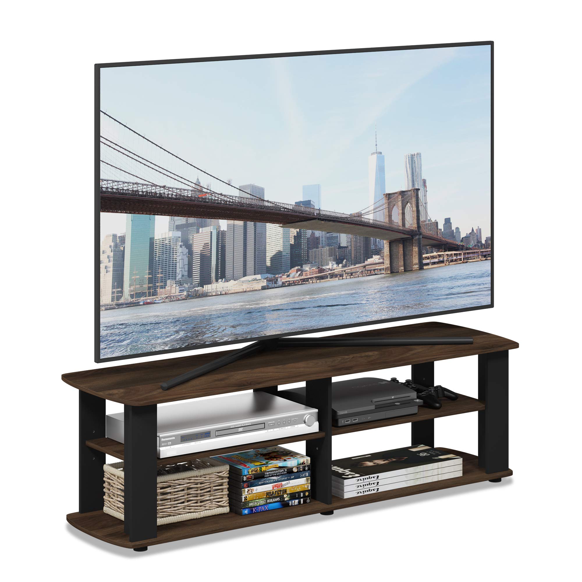 Furinno 11191 THE Entertainment Center TV Stand, Columbia Walnut/Black