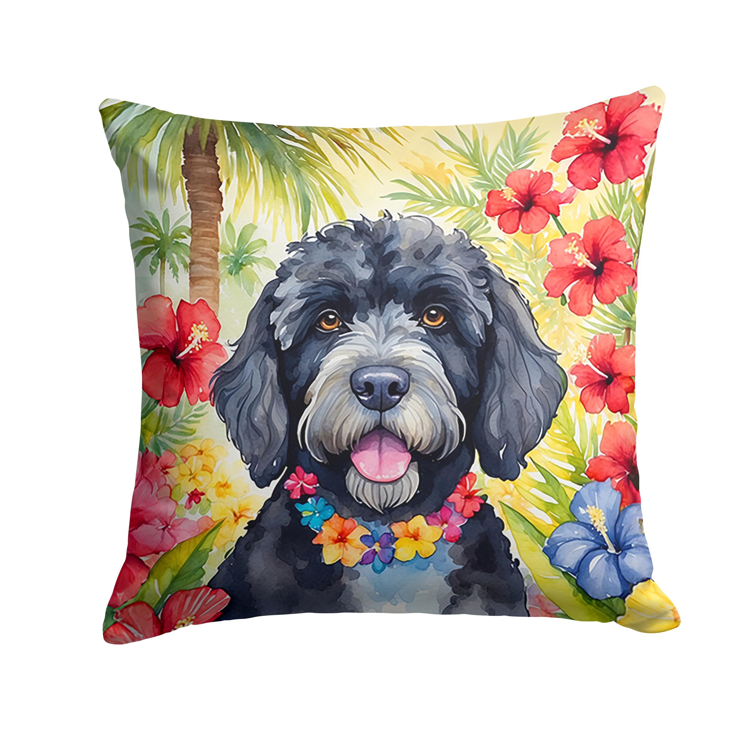 Portuguese Water Dog Luau Throw Pillow