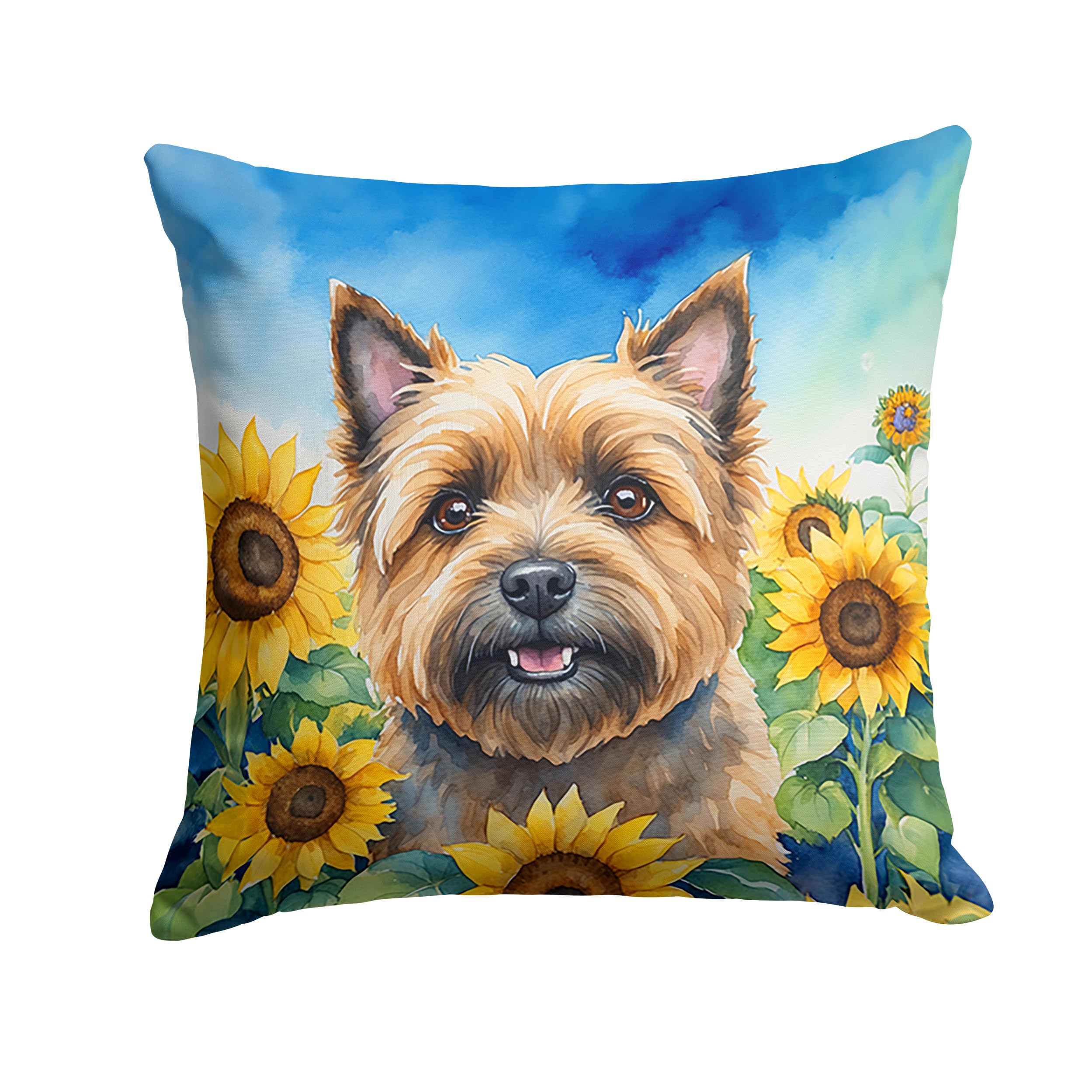Cairn Terrier in Sunflowers Throw Pillow