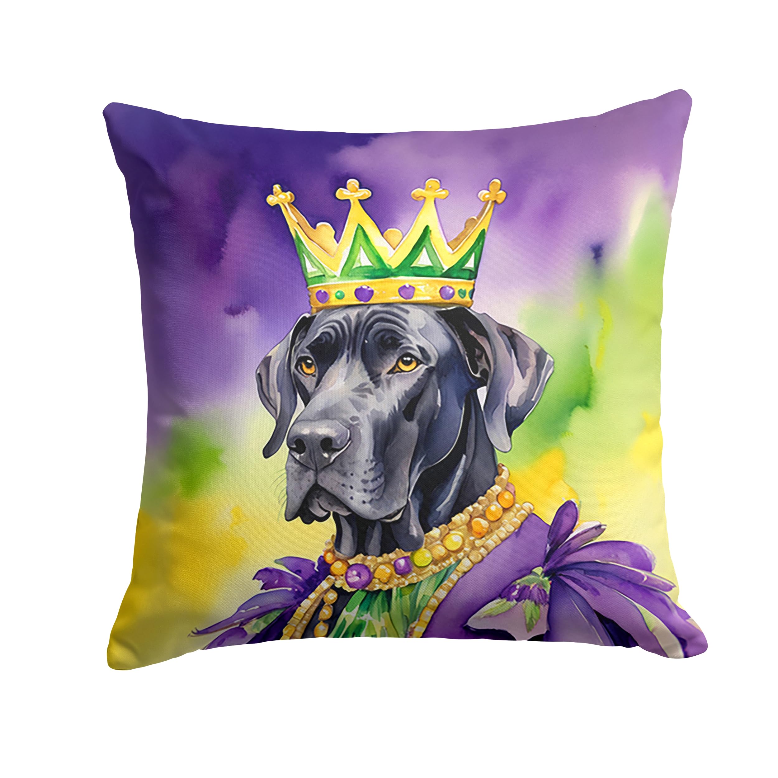 Carolines Treasures Great Dane King of Mardi Gras Throw Pillow Machine Washable, Indoor Outdoor Decorative Pillow for Couch, Bed or Patio, 18Hx18W