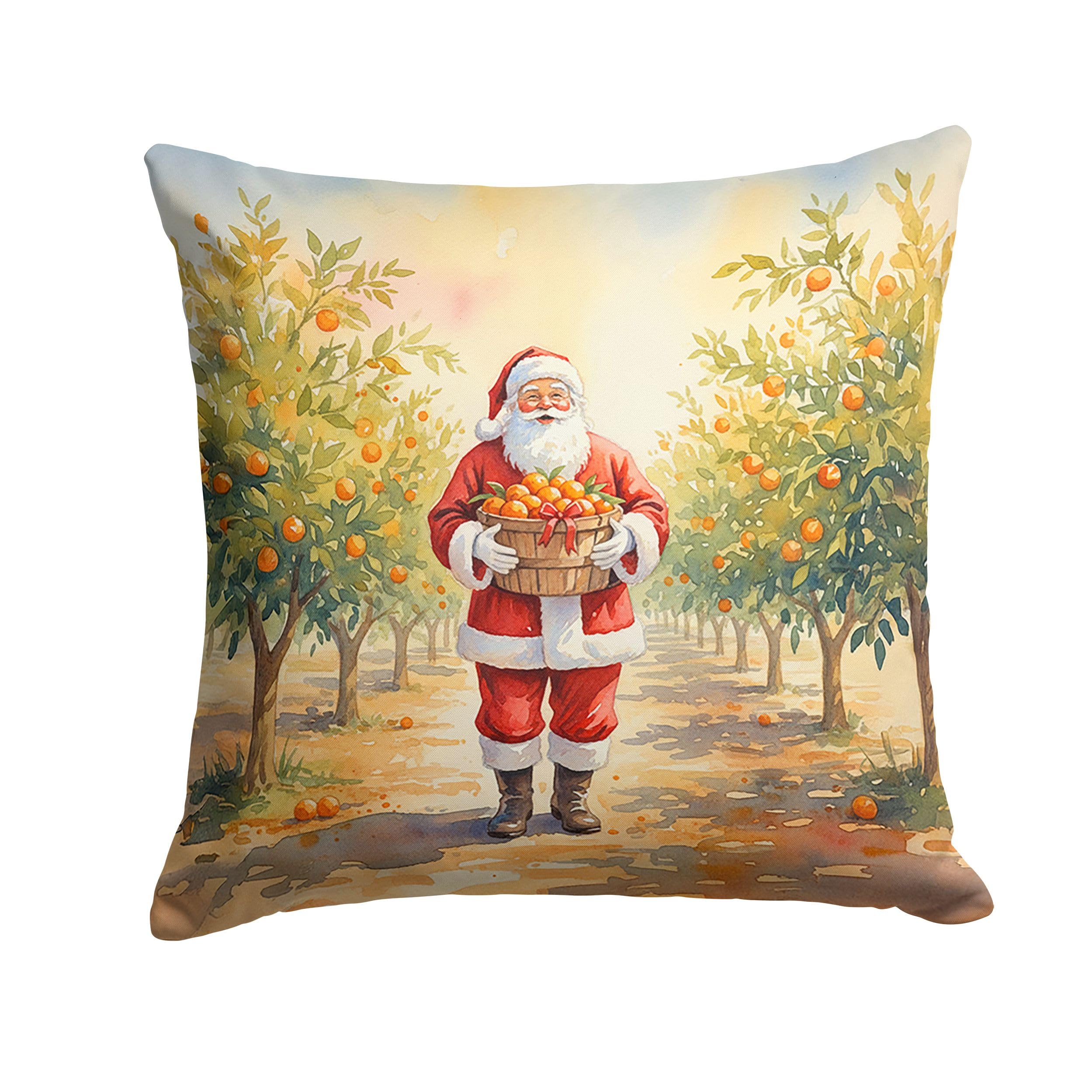 Carolines Treasures Santa Claus in The Orange Grove Christmas Throw Pillow Decorative Indoor Outdoor Accent Cushion for Couch, Bed or Patio, 14Hx14W