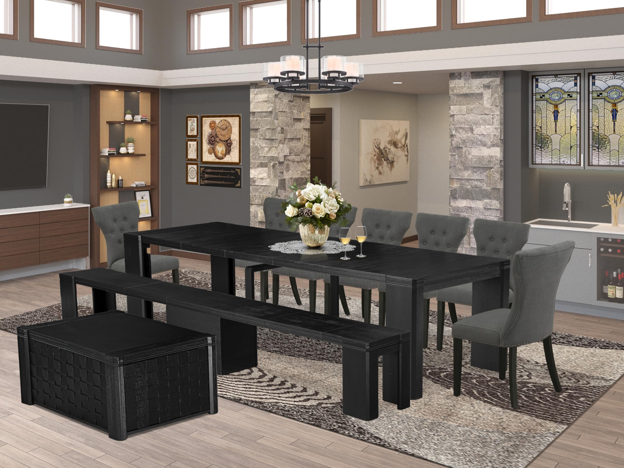 10-piece Dining Room Table Set a Rectangular Kitchen Table with a coffee Table