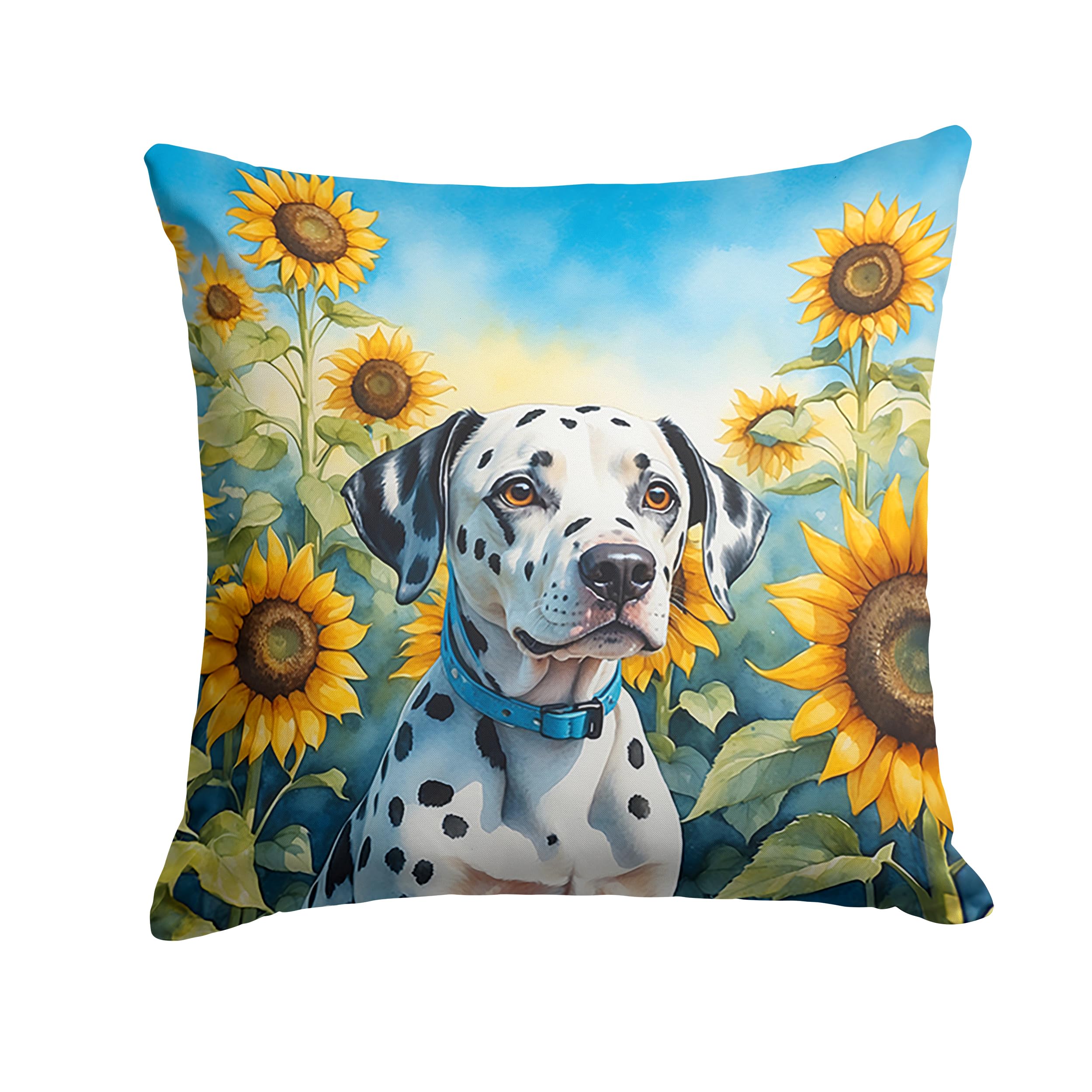 Carolines Treasures in Sunflowers Throw Pillow, 18Hx18W, Dalmatian 6067