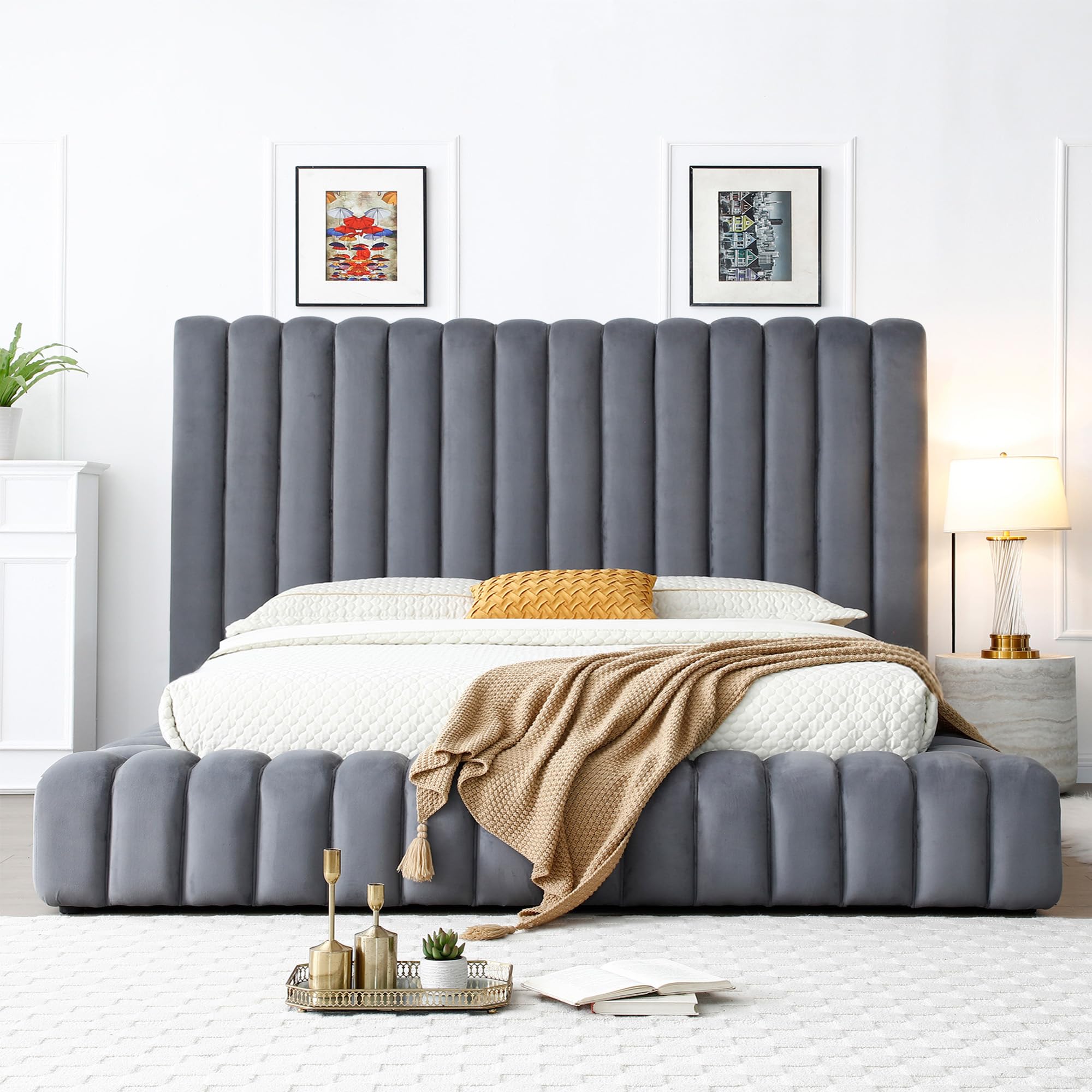 Avalon Velvet Upholstered Luxurious Platform Bed