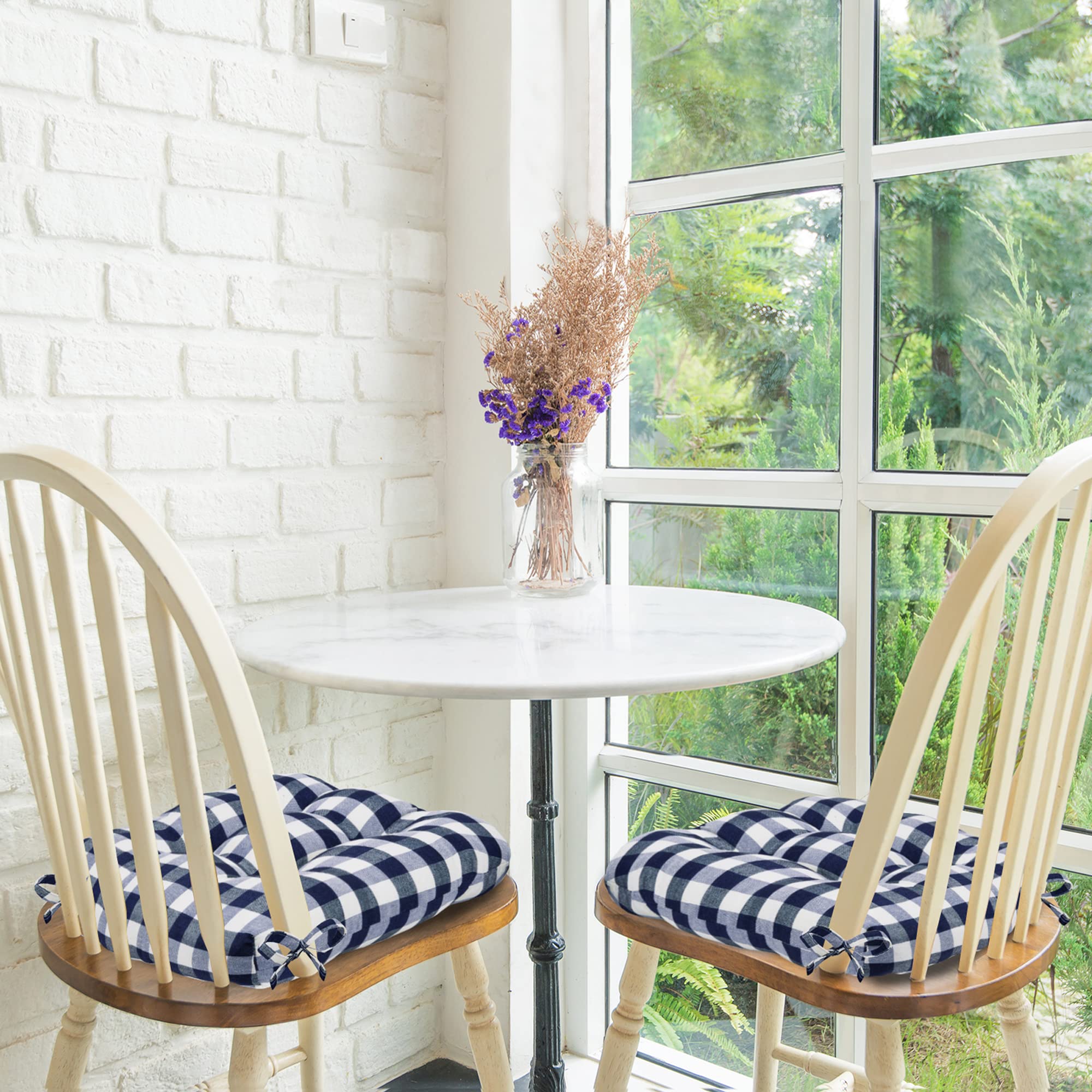 Buffalo Check Tufted Chair Seat Cushions - Navy - Set of Two