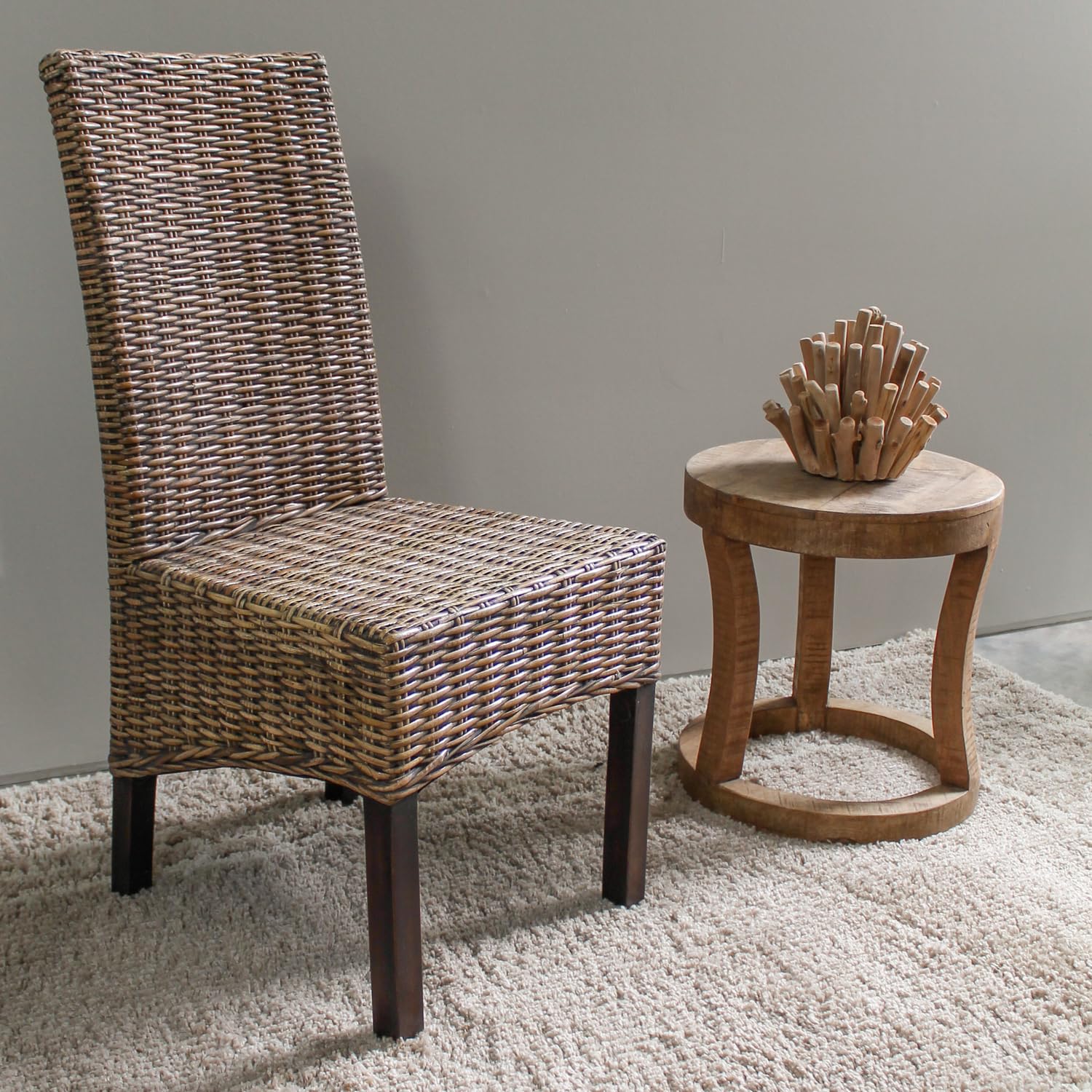 Java Rattan Weave Dining Chair with Mahogany Hardwood Frame - Salak Brown