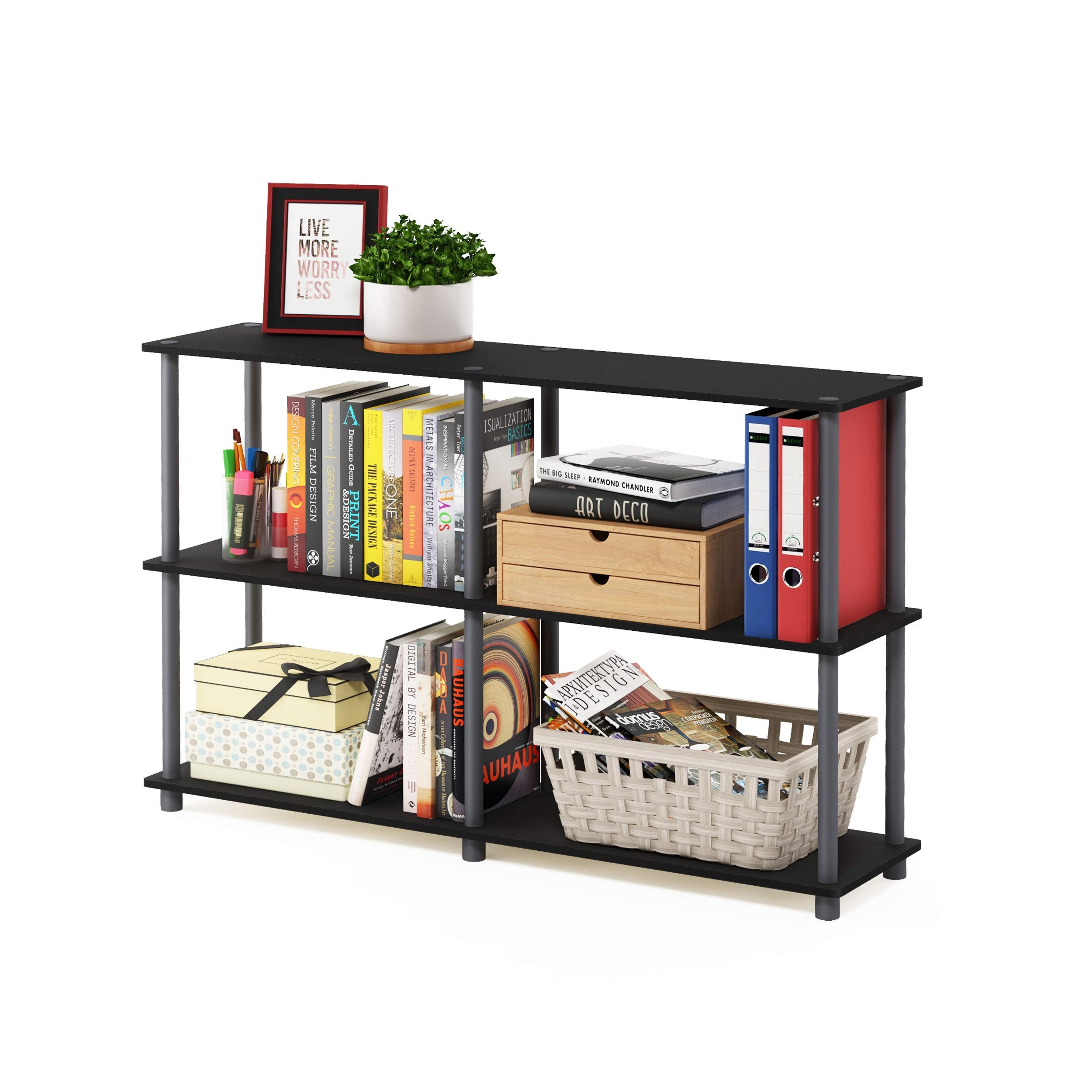 Furinno 99130BK/GY Turn-N-Tube 3-Tier Double Size Storage Display Rack, Black/Grey