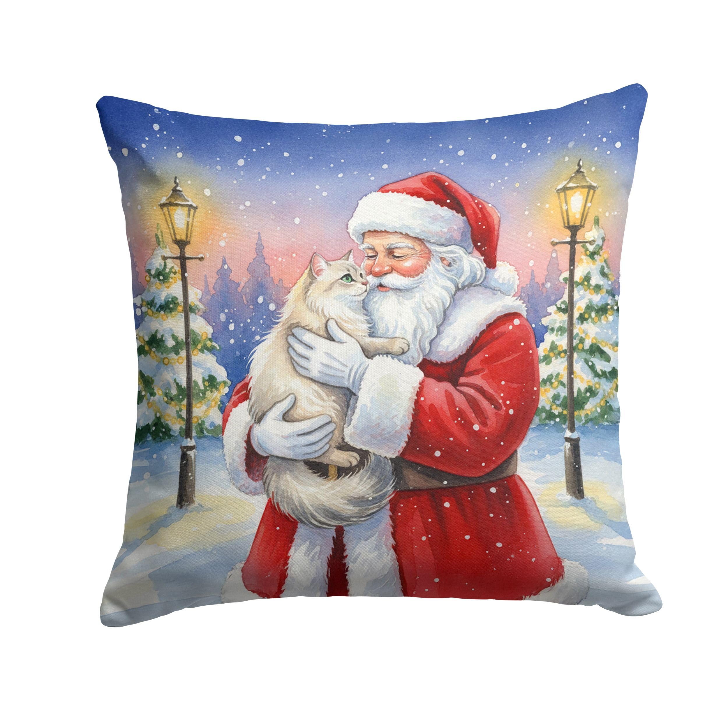 Carolines Treasures Burmilla Cat with Santa Claus Throw Pillow Decorative Indoor Outdoor Accent Cushion for Couch, Bed or Patio, 14Hx14W