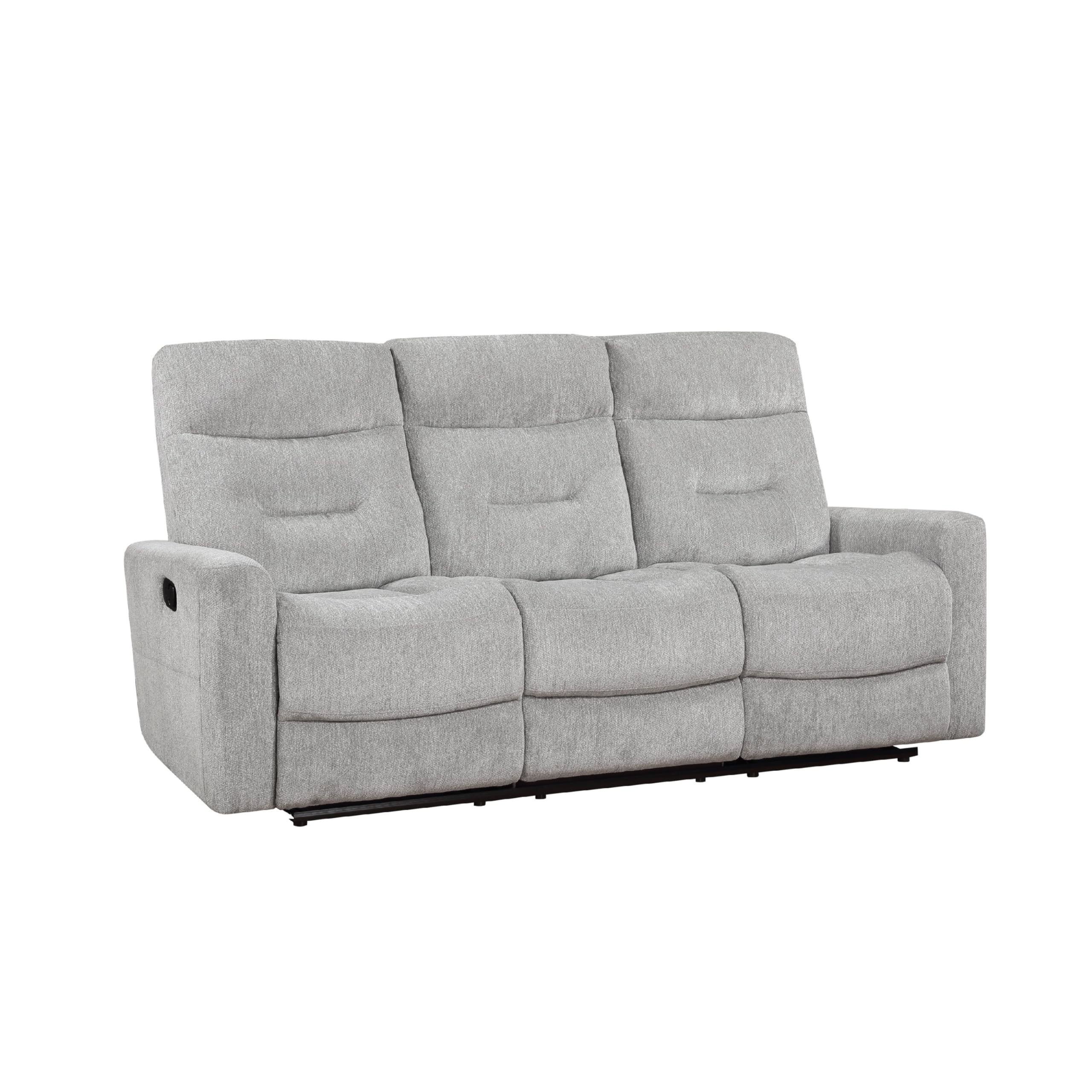 Lyns Manual Double Recliner Sofa, Soft Gray Chenille 81 Inch