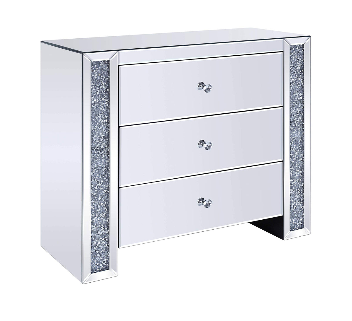 Benjara Wood And Mirror Cabinet With Three Drawers, Clear