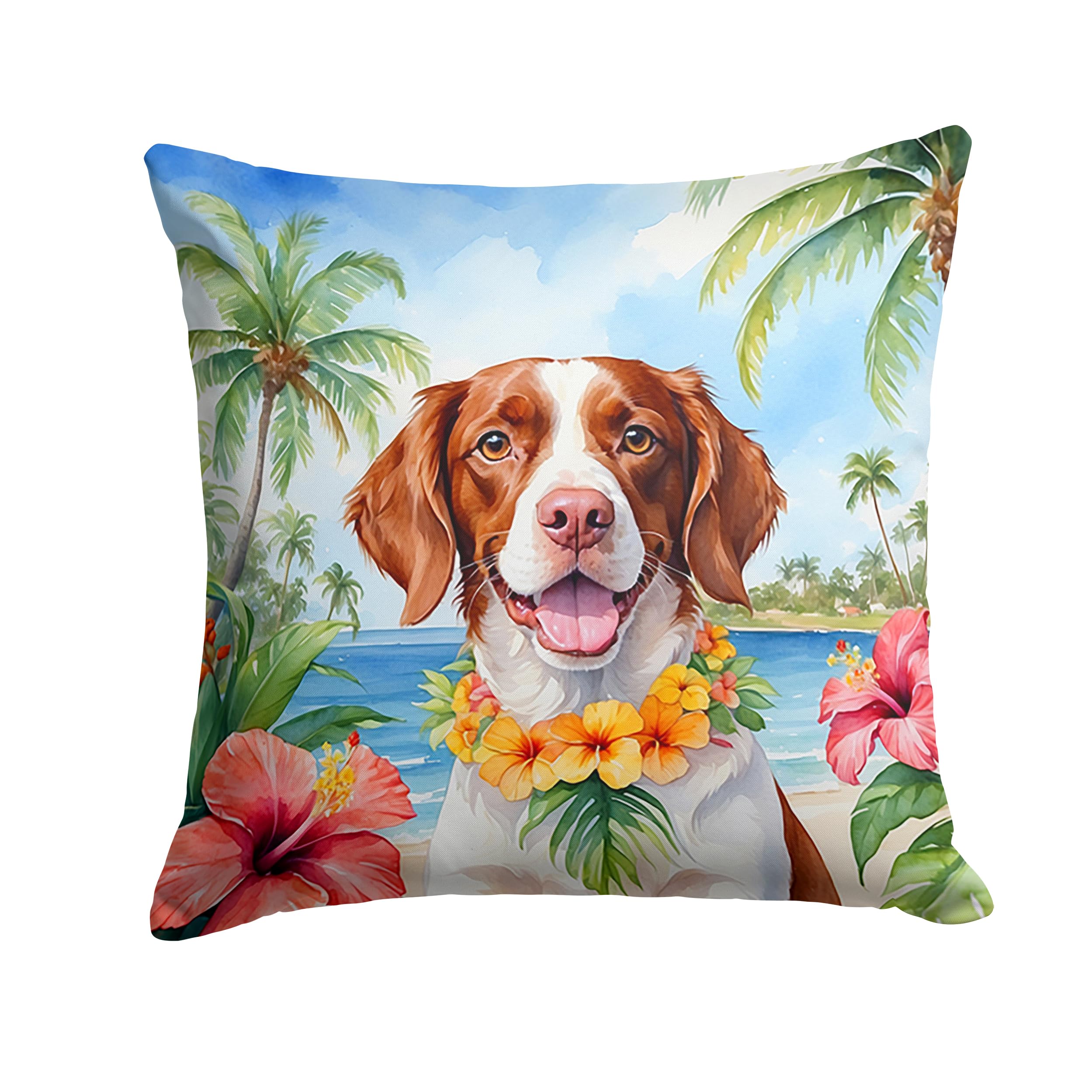 Brittany Spaniel Luau Throw Pillow
