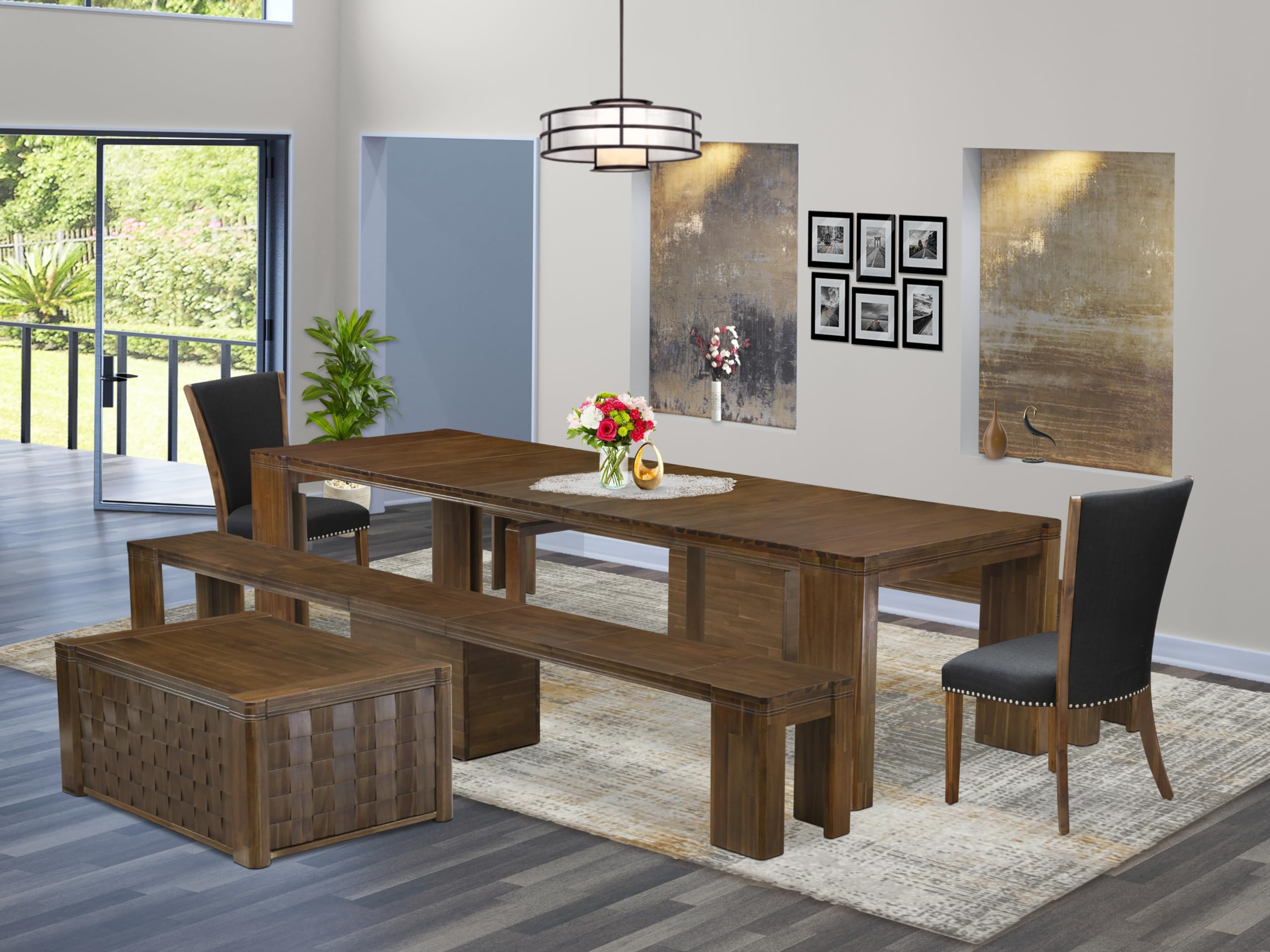 6 Pieces Extendable Dining Set Includes a Rectangle Kitchen Table
