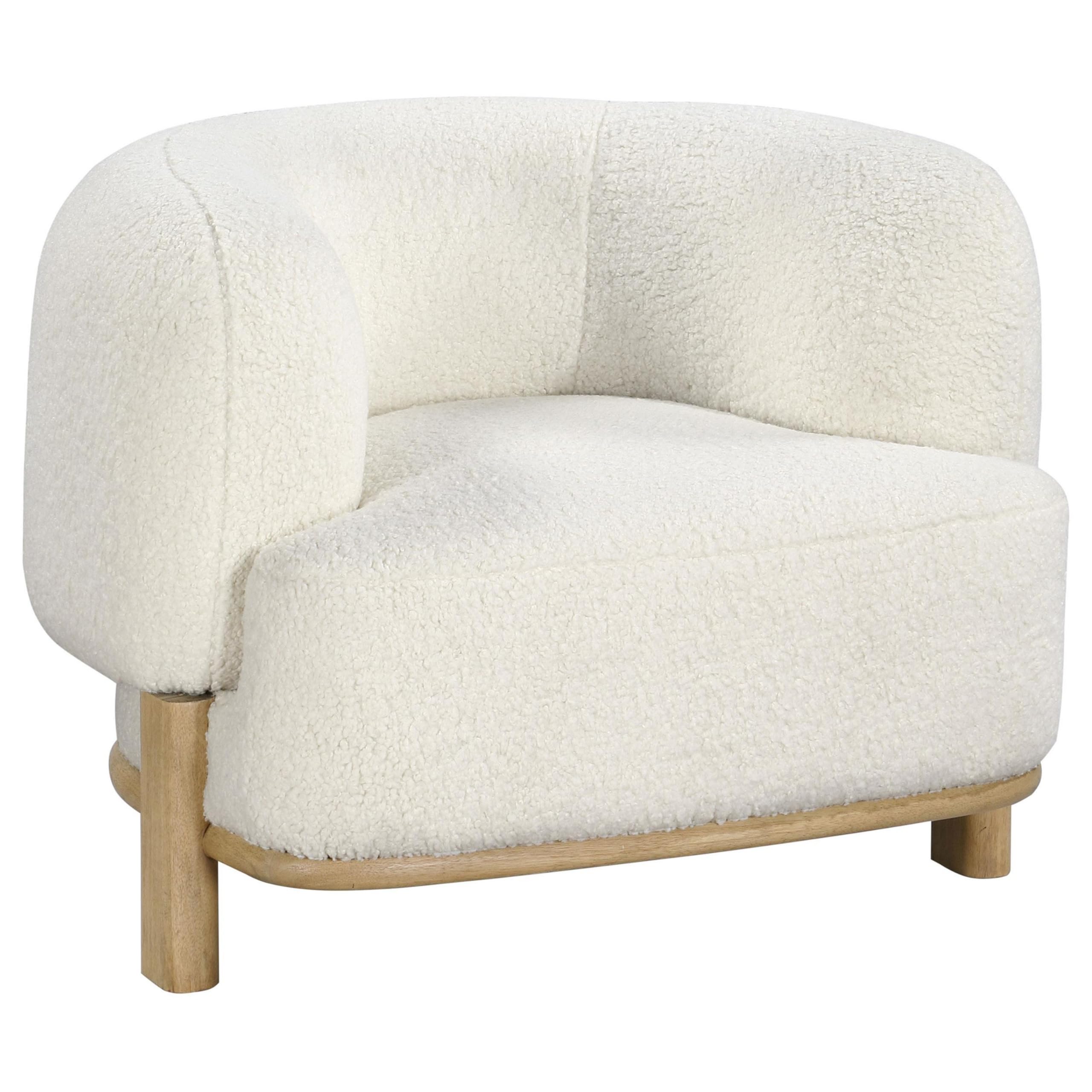 Linia, Accent Chair, Soft Cushioned Barrel Back, Ivory, Brown Wood