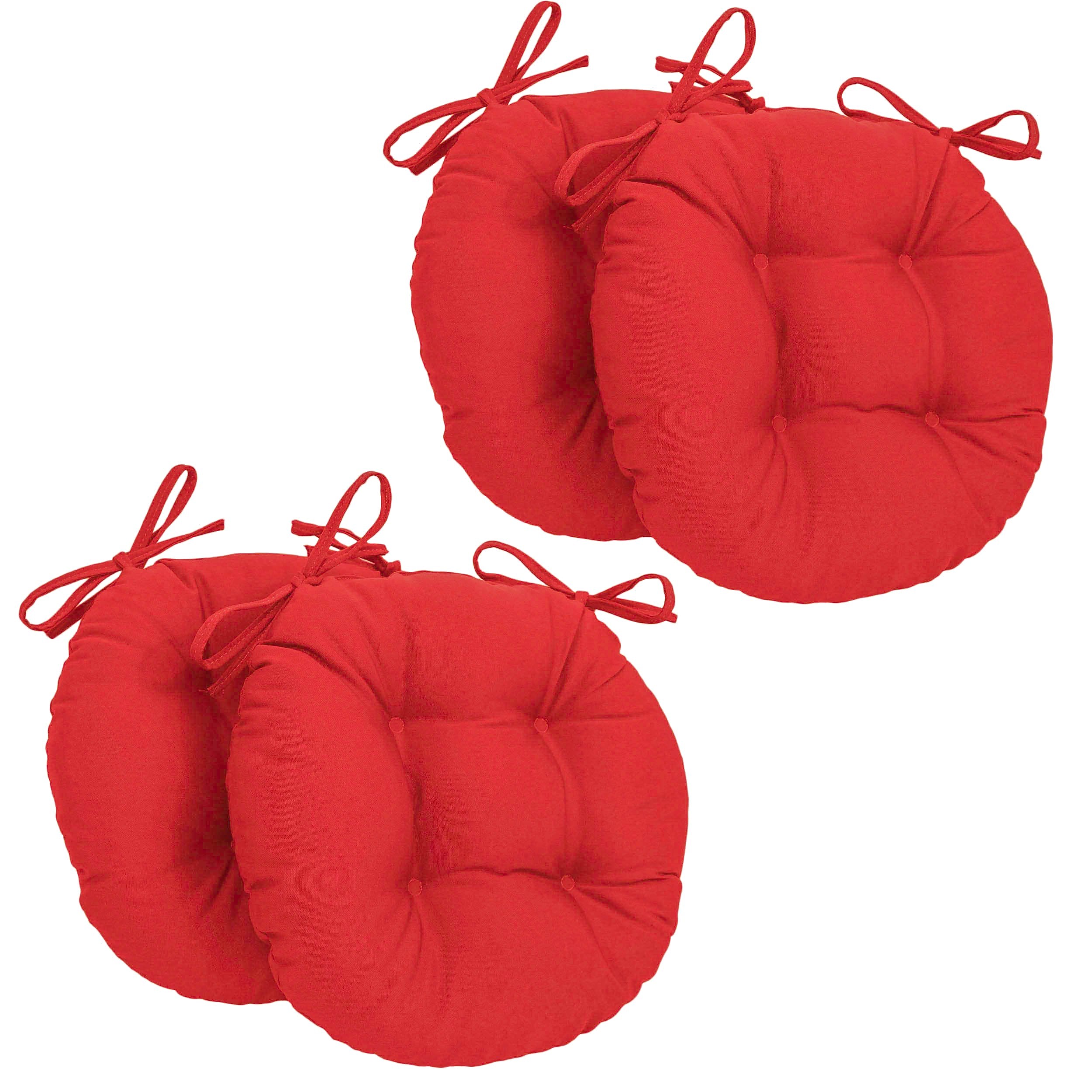 16-inch Solid Twill Round Tufted Chair Cushions (Set of 4) - Red