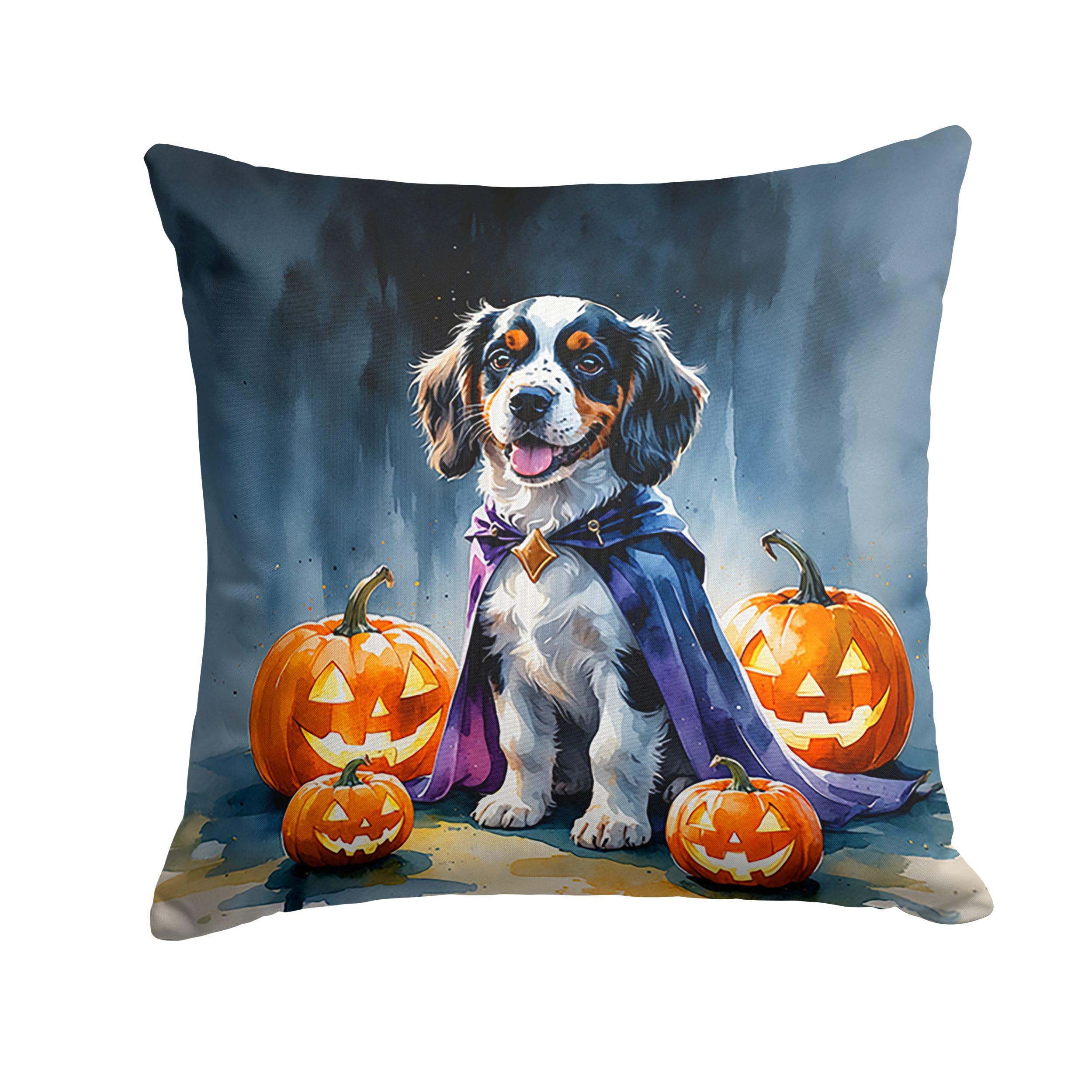 Carolines Treasures Welsh Springer Spaniel Puppy Halloween Throw Pillow Machine Washable, Indoor Outdoor Decorative Pillow for Couch, Bed or Patio, 14Hx14W