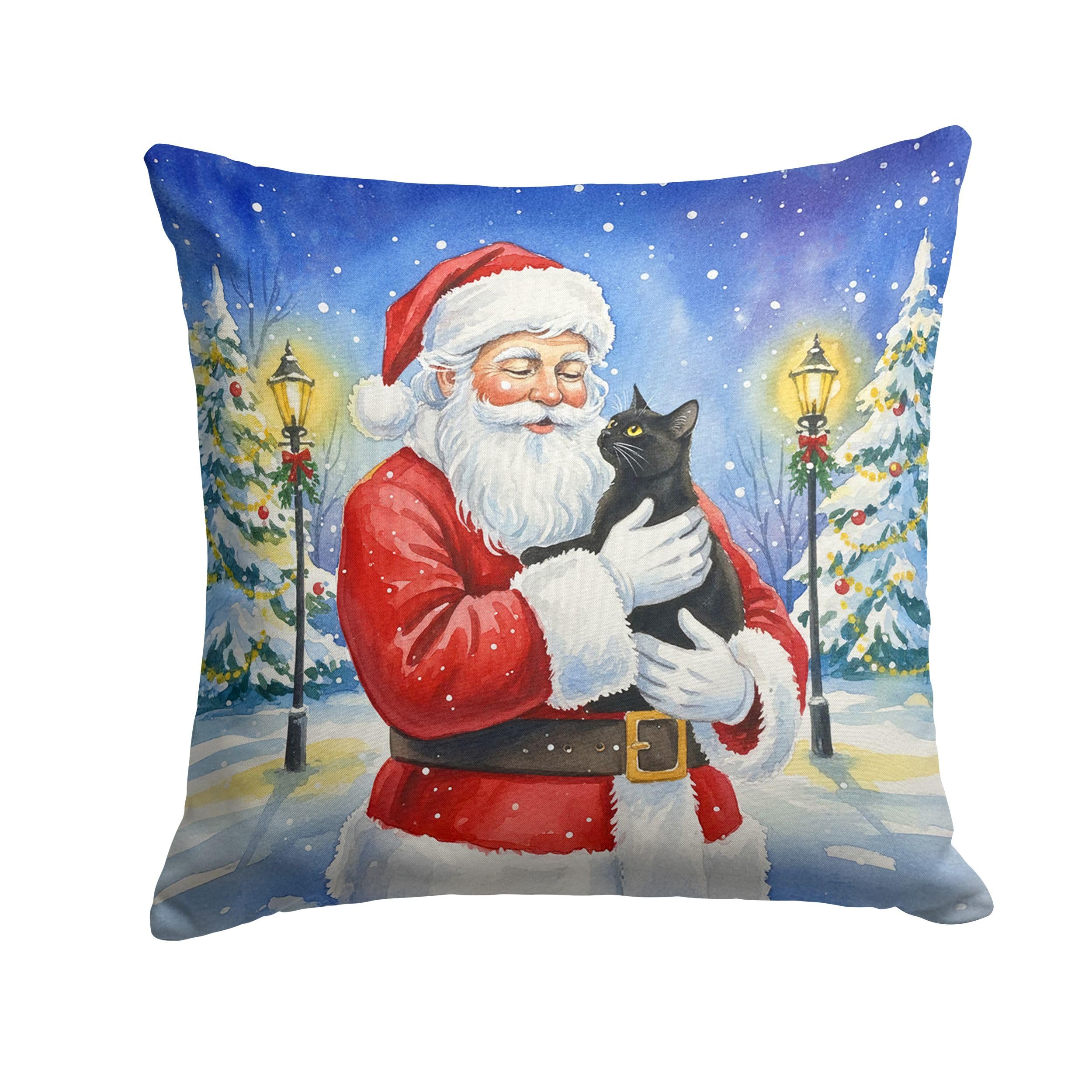 Carolines Treasures Bombay Cat with Santa Claus Throw Pillow Decorative Indoor Outdoor Accent Cushion for Couch, Bed or Patio, 14Hx14W