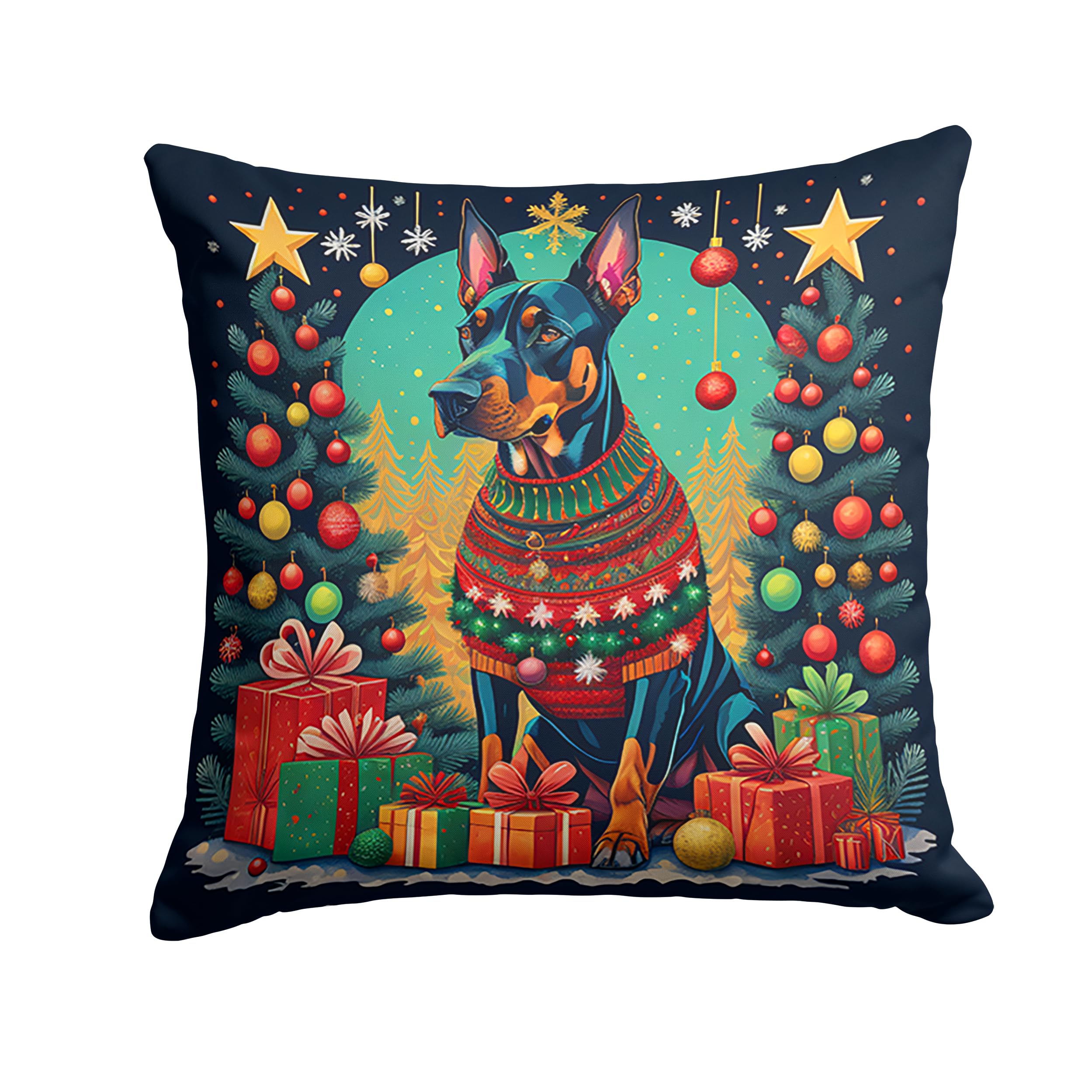 Doberman Pinscher Christmas Throw Pillow