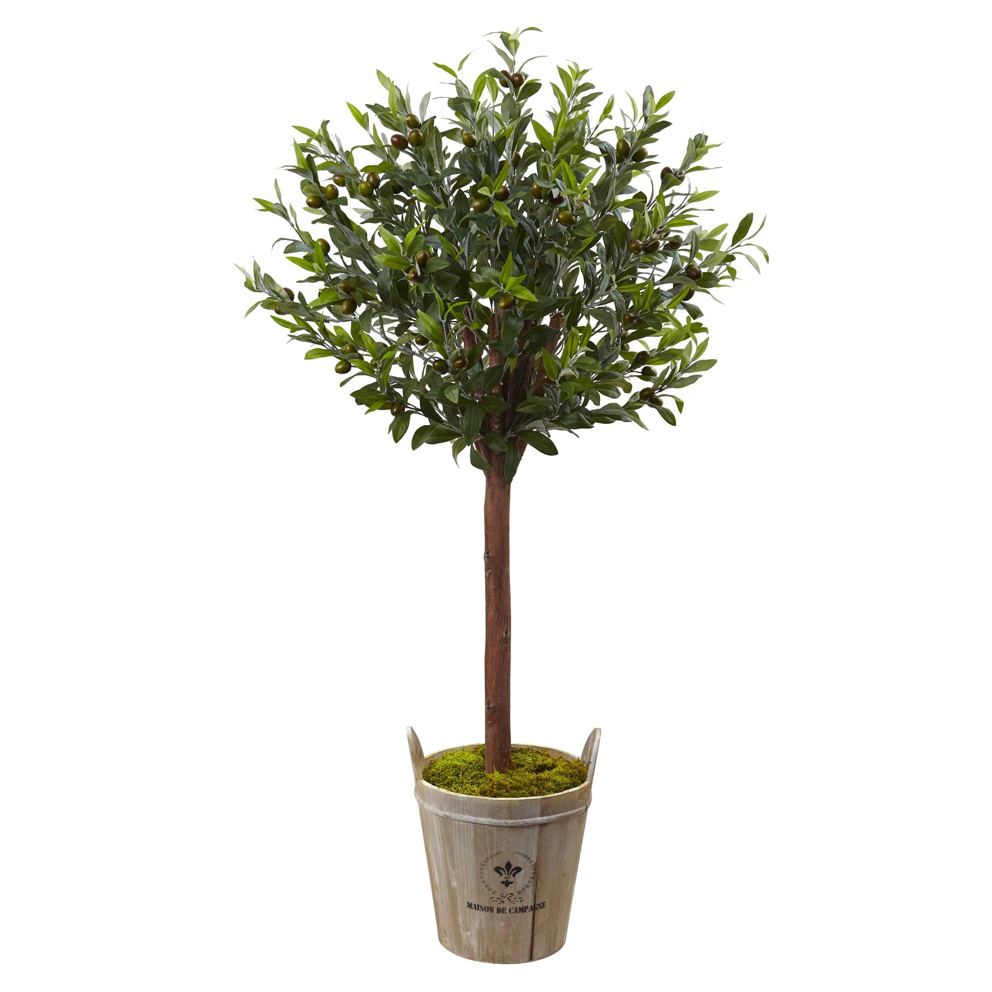 Nearly Natural 5960 4.5 Olive Topiary Tree with European Barrel Planter