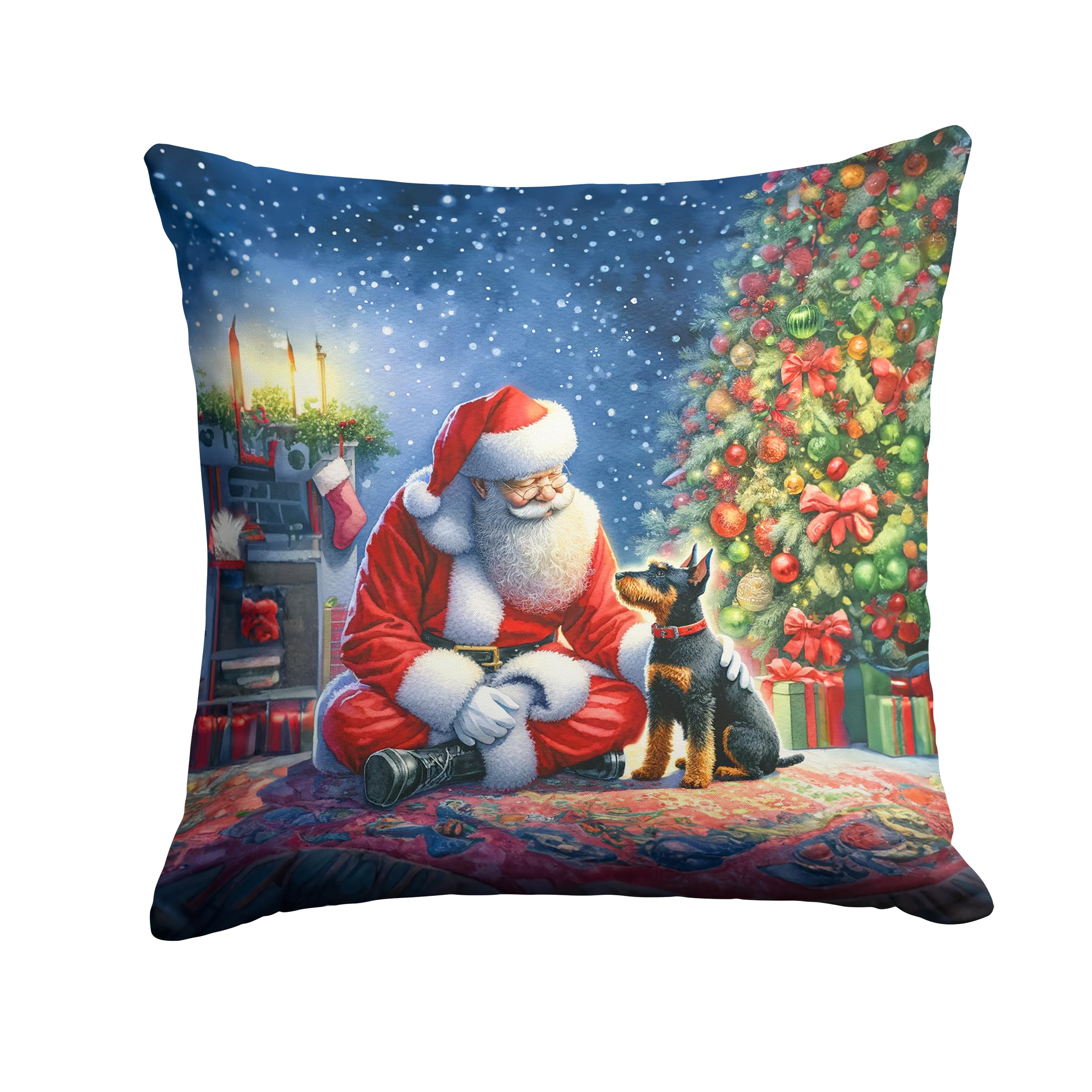 Carolines Treasures Manchester Terrier and Santa Claus Throw Pillow Machine Washable, Indoor Outdoor Decorative Pillow for Couch, Bed or Patio, 18Hx18W