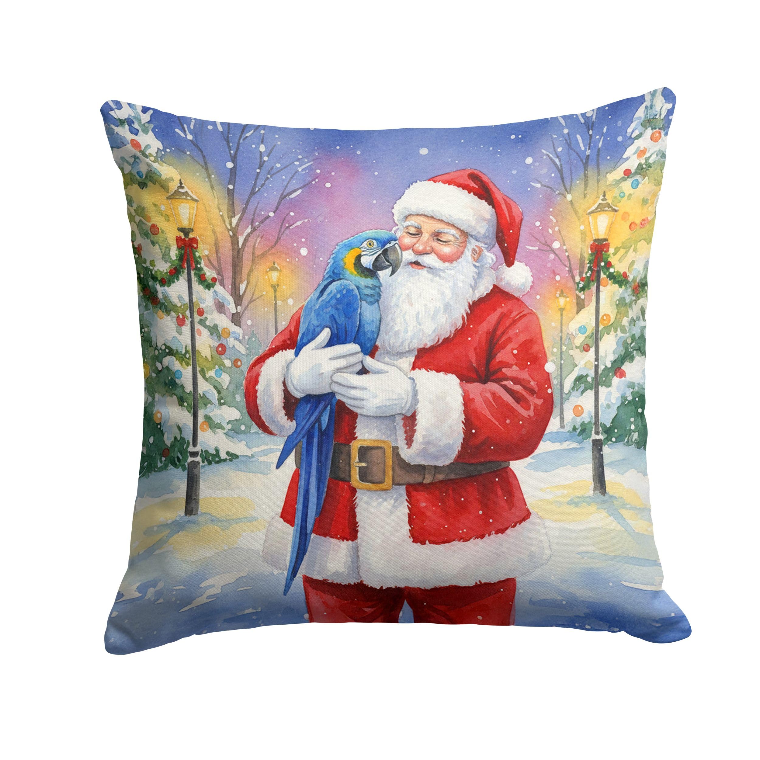 Carolines Treasures Hyacinth Macaw with Santa Claus Throw Pillow Decorative Indoor Outdoor Accent Cushion for Couch, Bed or Patio, 14Hx14W