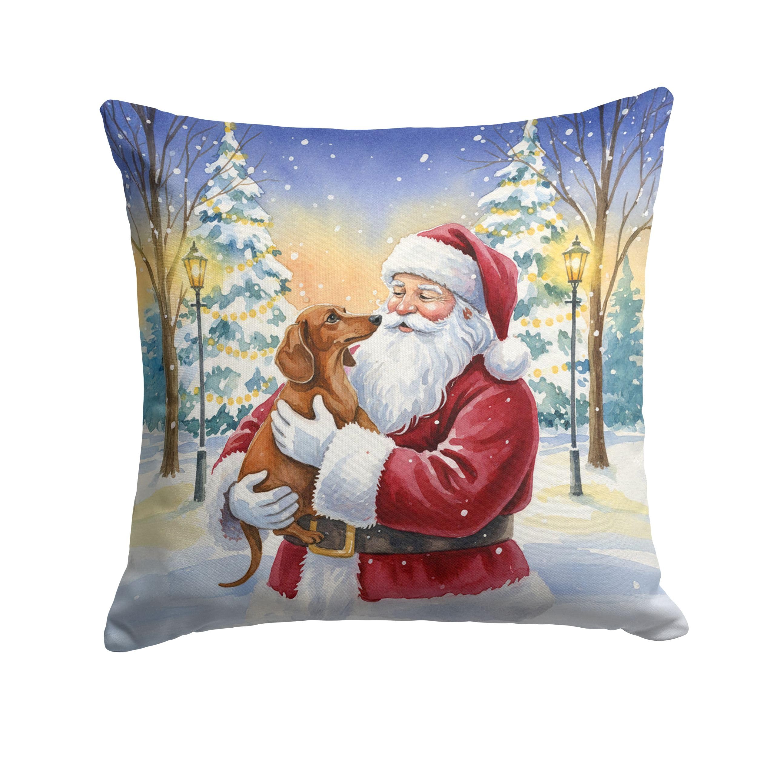 Carolines Treasures Dachshund with Santa Claus Throw Pillow Decorative Indoor Outdoor Accent Cushion for Couch, Bed or Patio, 18Hx18W