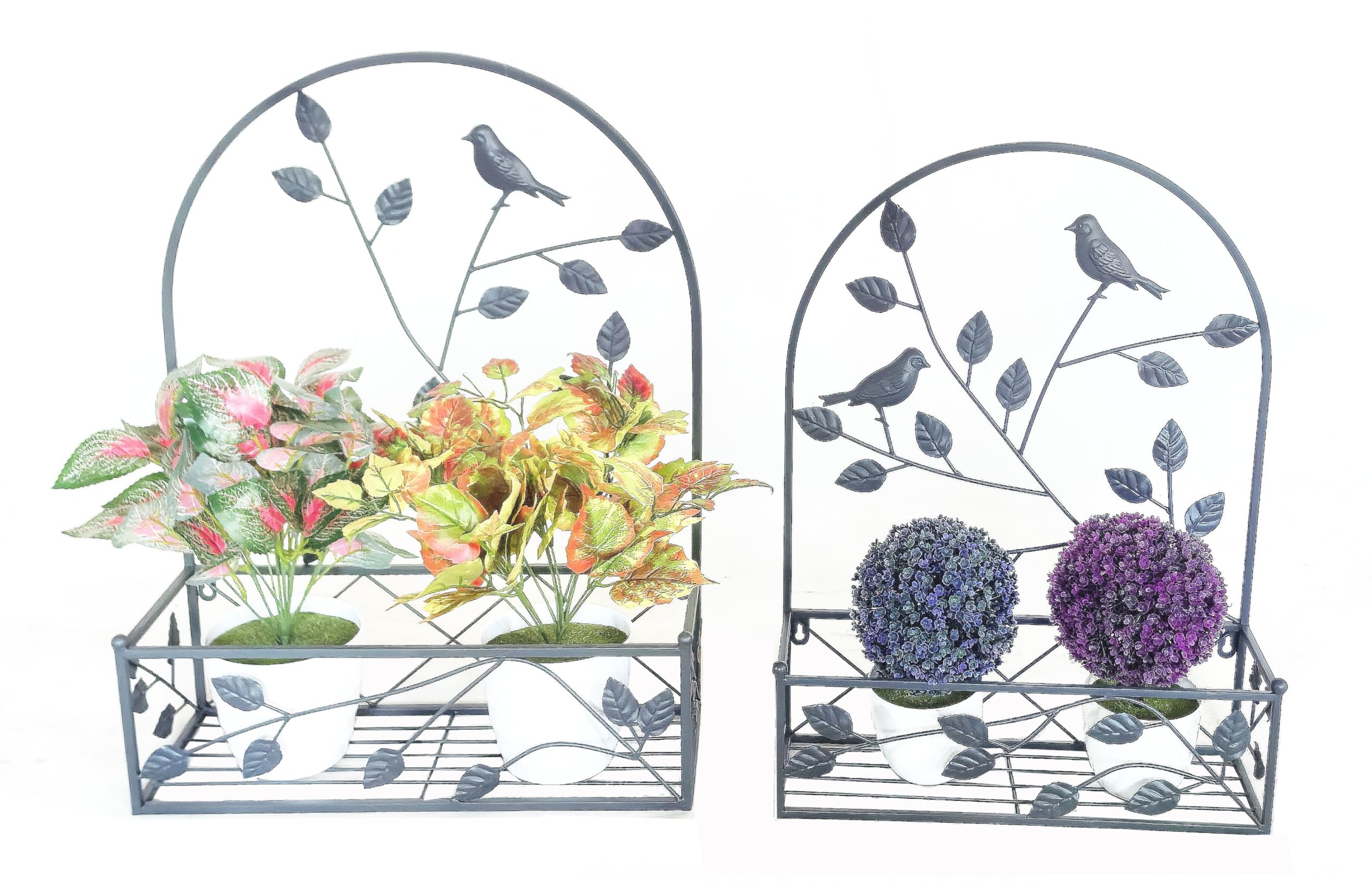 Hi-Line Gift Ltd 78686-GY Gray Metal Hanging Plant Holder 2 Pcs Set Outdoor Wall Decor
