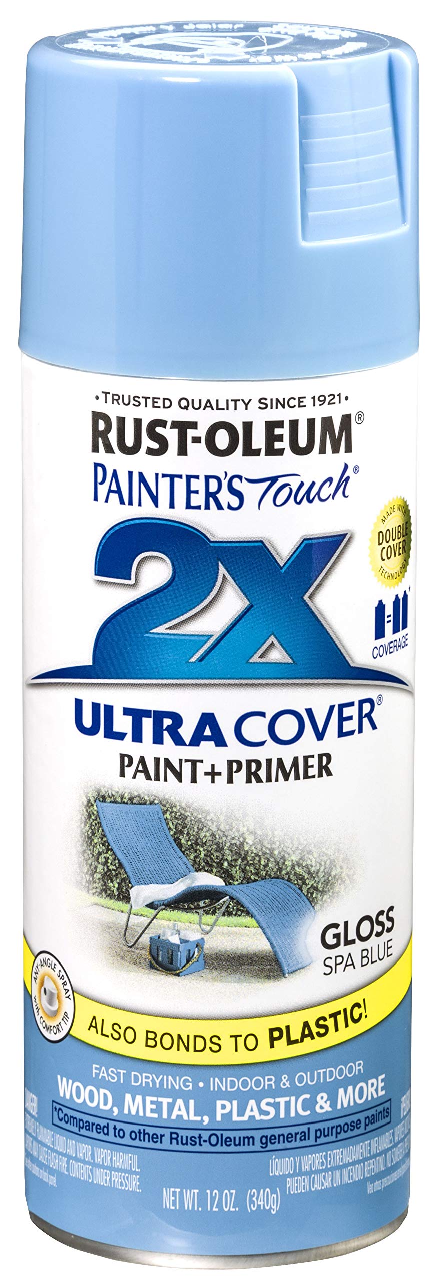 Rust-Oleum 249093 Painter'S Touch 2X Ultra Cover, 12 Ounce (Pack Of 1), Gloss Spa Blue