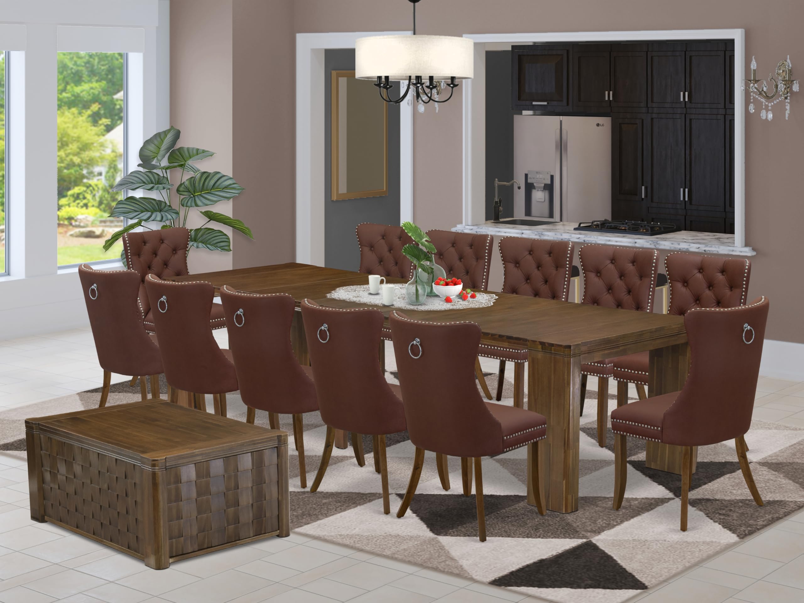 14 Pieces Extendable Dining Set Includes a Rectangle Kitchen Table