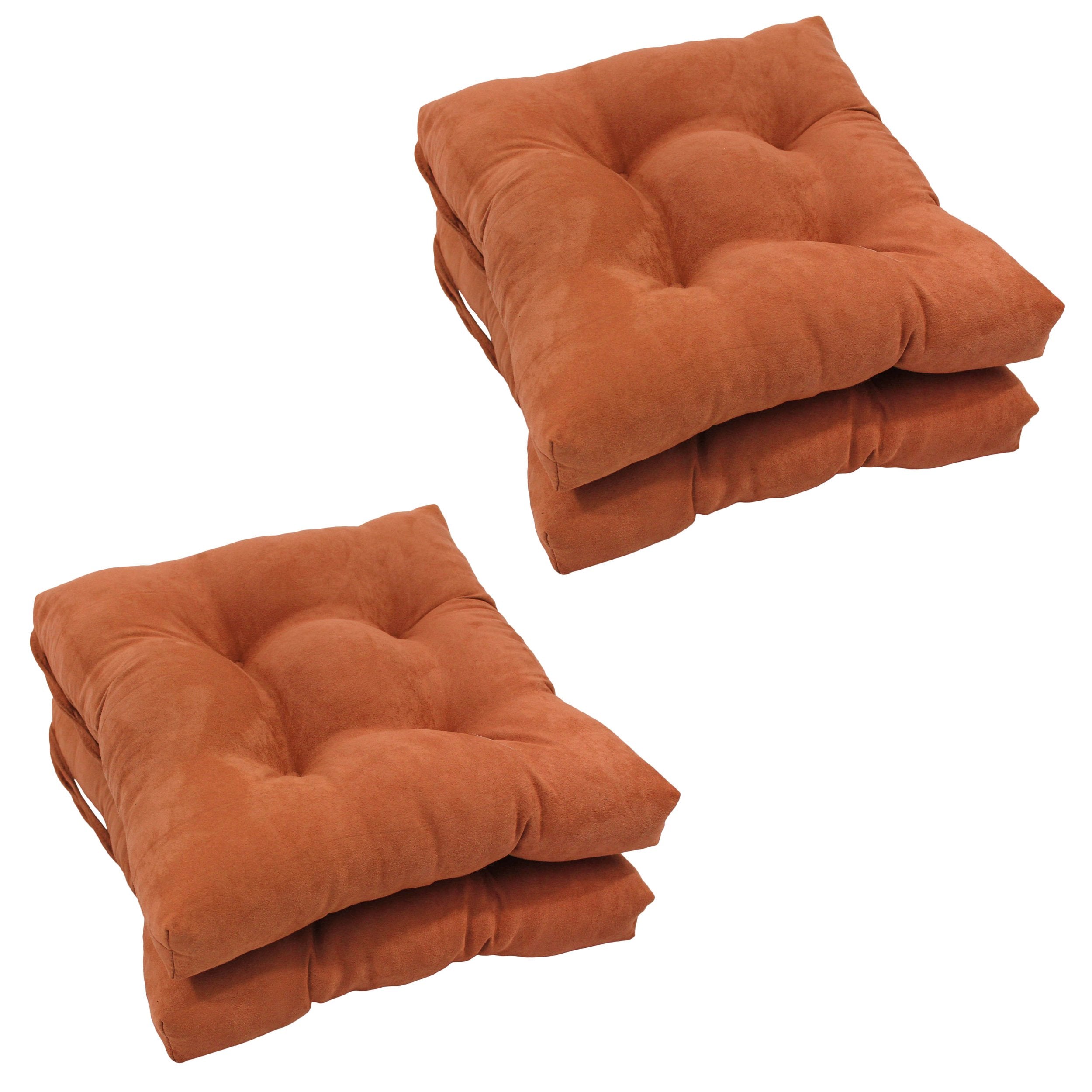 16-inch Solid Micro Suede Square Tufted Chair Cushions (Set of 4) - Spice