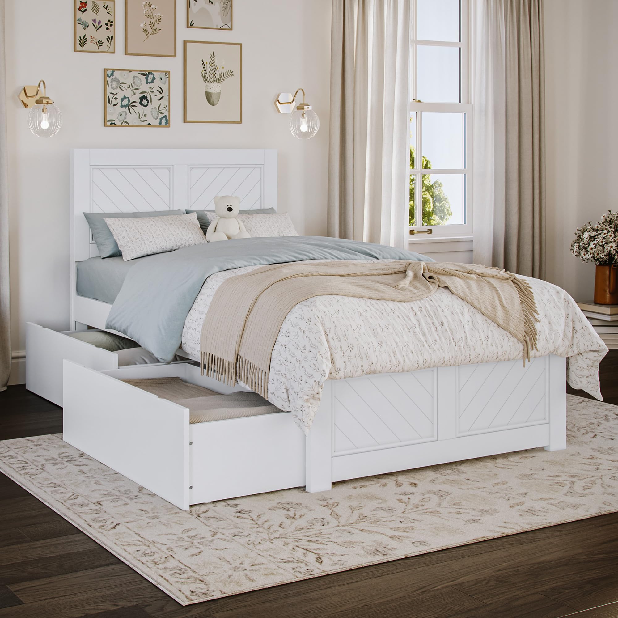 Canyon Twin Platform Bed with Matching Footboard and Storage Drawers in White