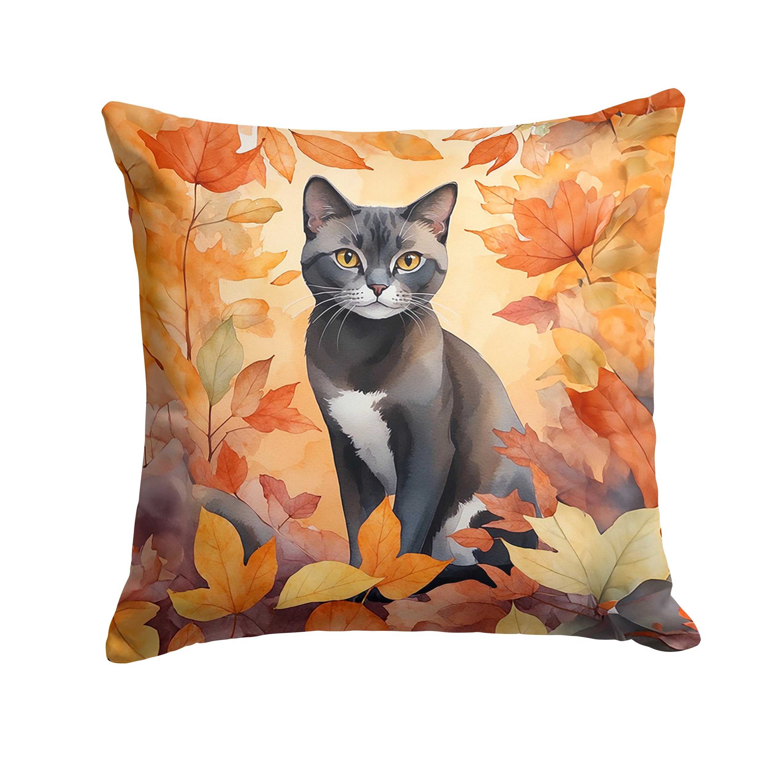 Carolines Treasures Asian Cat in Fall Leaves Throw Pillow Machine Washable, Indoor Outdoor Decorative Pillow for Couch, Bed or Patio, 14Hx14W