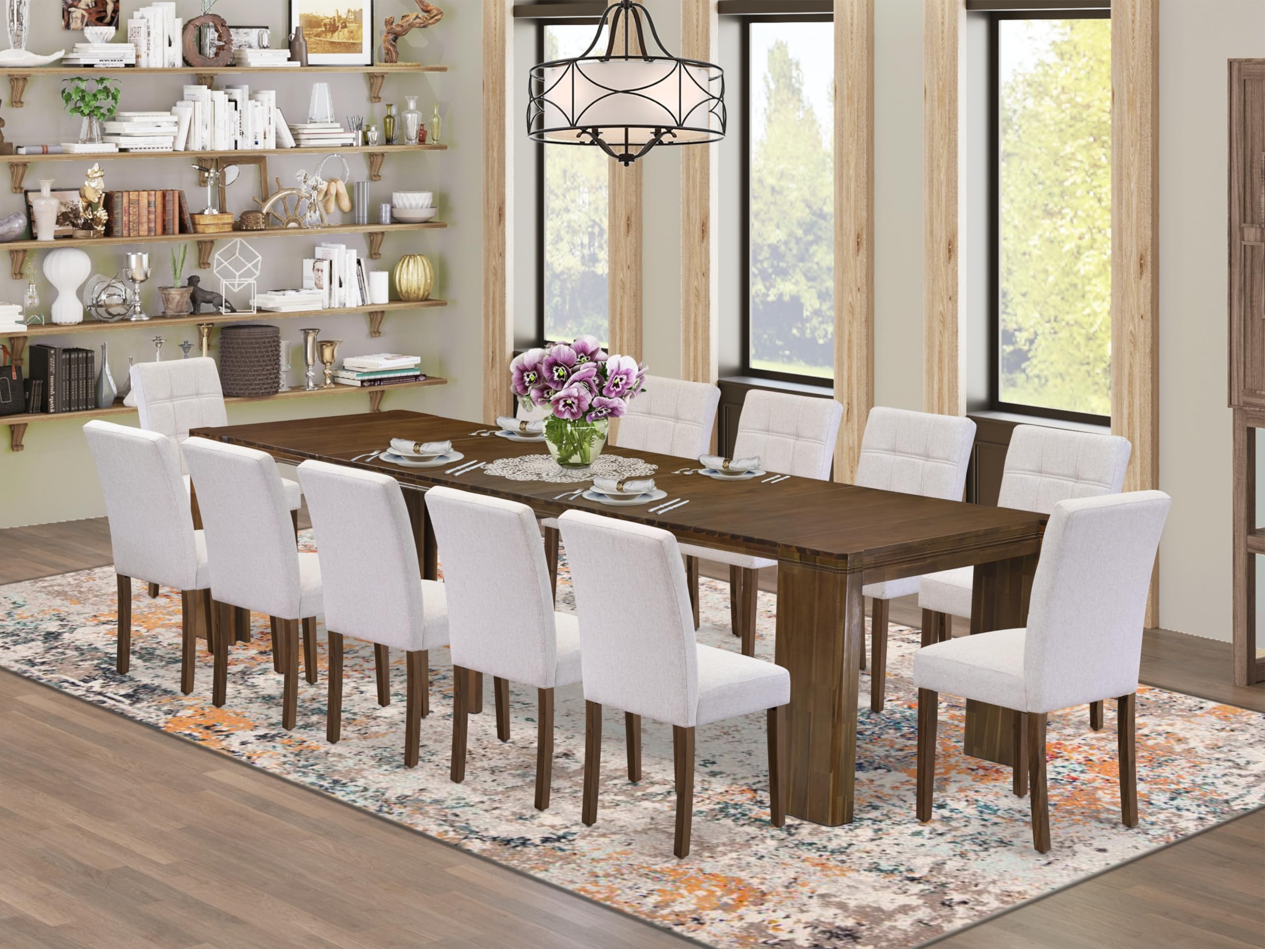 13 Pieces Extendable Dining Set Includes a Rectangle Kitchen Table