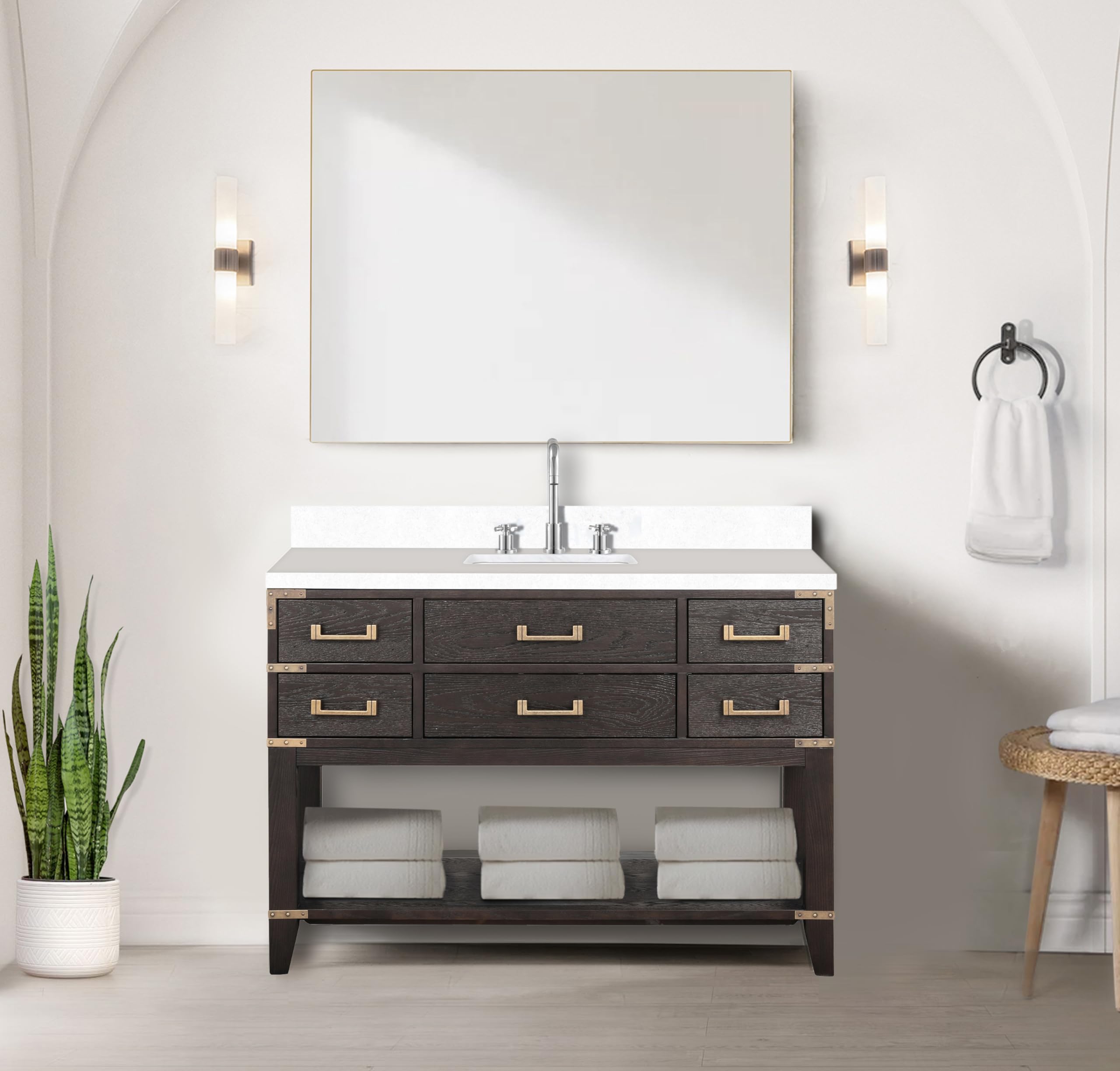 Norwalk 48 in W x 22 in D Brown Oak Single Bath Vanity and Cultured Marble Top