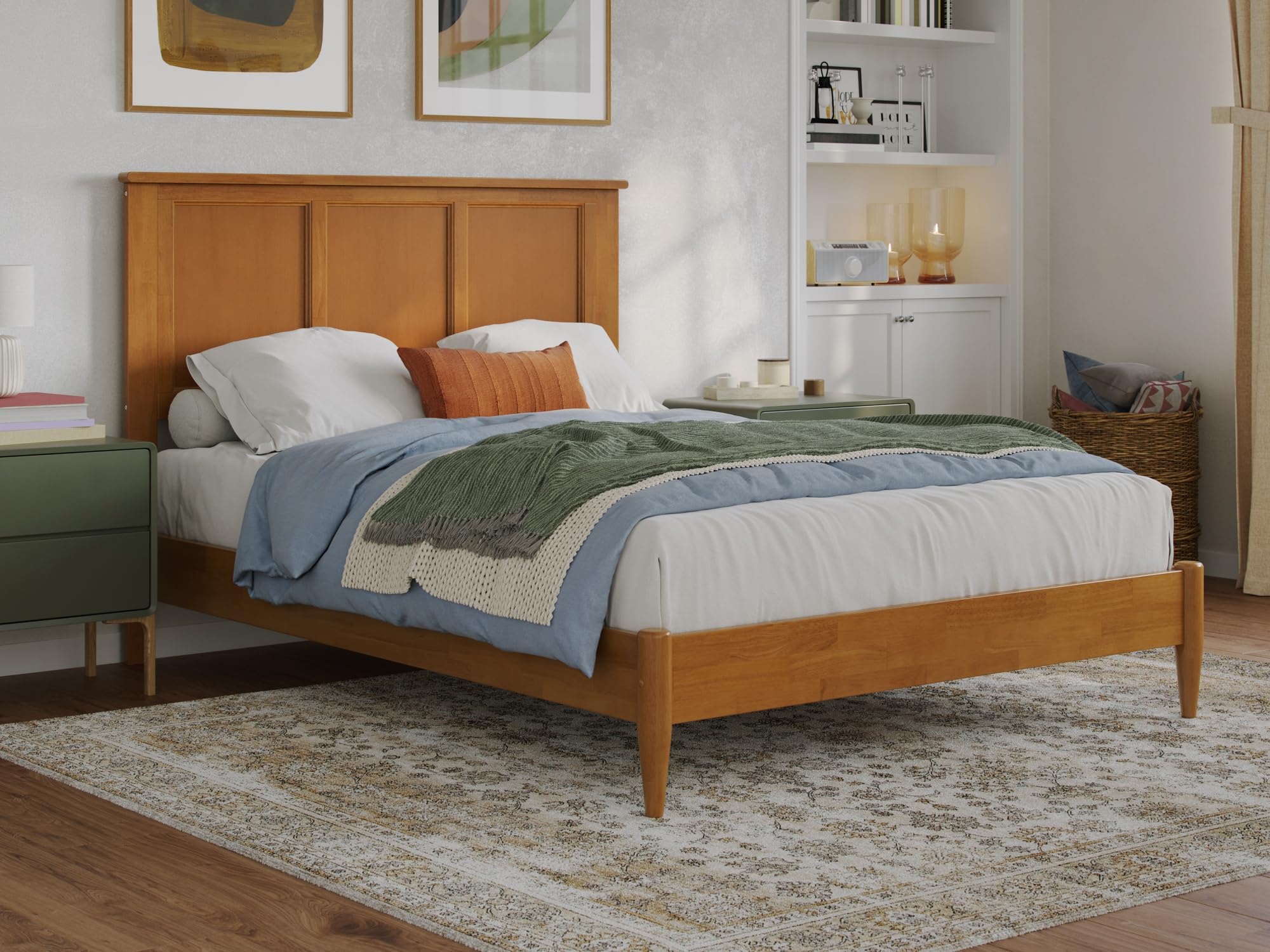 Charlotte Full Solid Wood Low Profile Platform Bed in Light Toffee