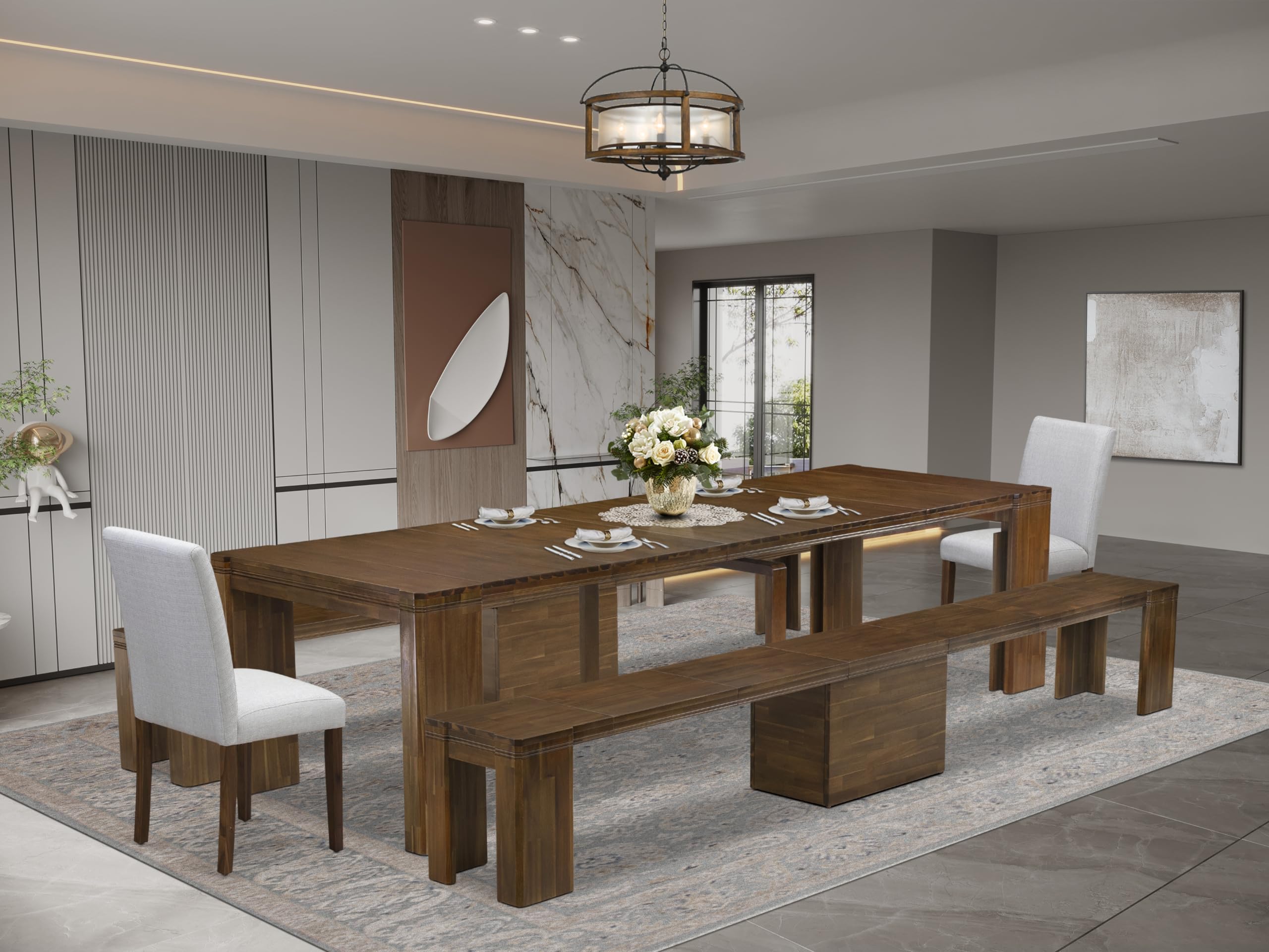 5 Pieces Extendable Dining Set Includes a Rectangle Kitchen Table