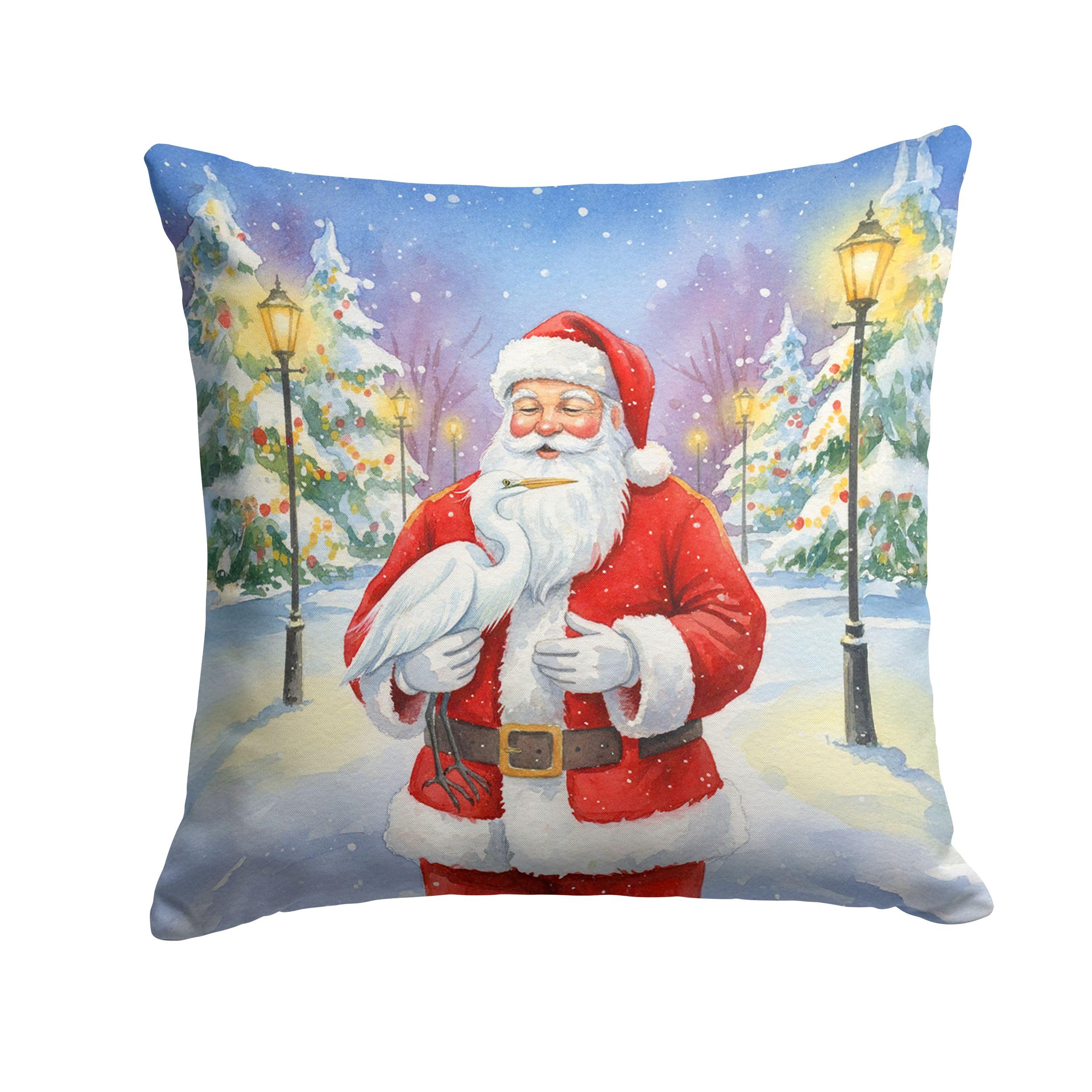 Carolines Treasures Egret with Santa Claus Throw Pillow Decorative Indoor Outdoor Accent Cushion for Couch, Bed or Patio, 14Hx14W