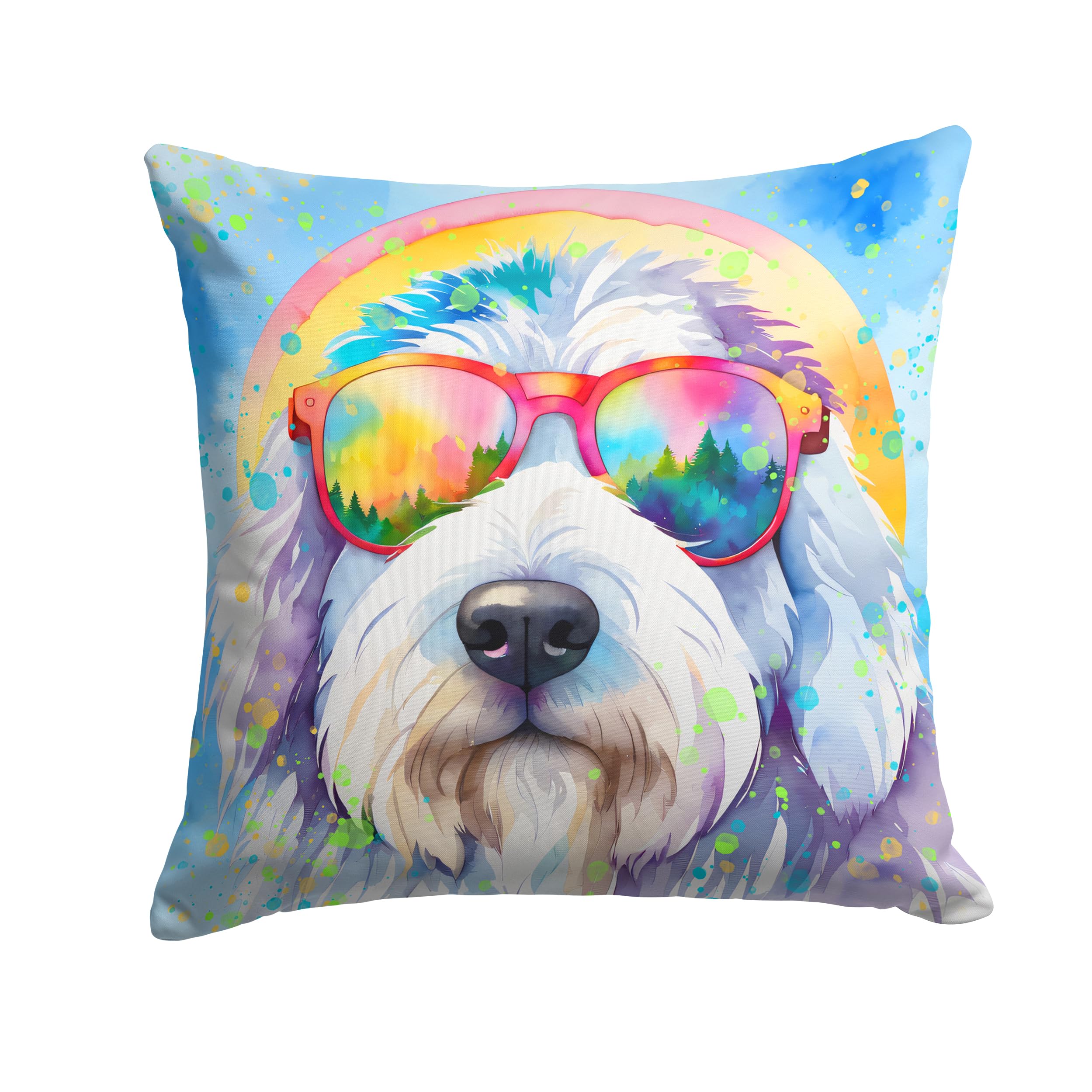 Old English Sheepdog Hippie Dawg Throw Pillow