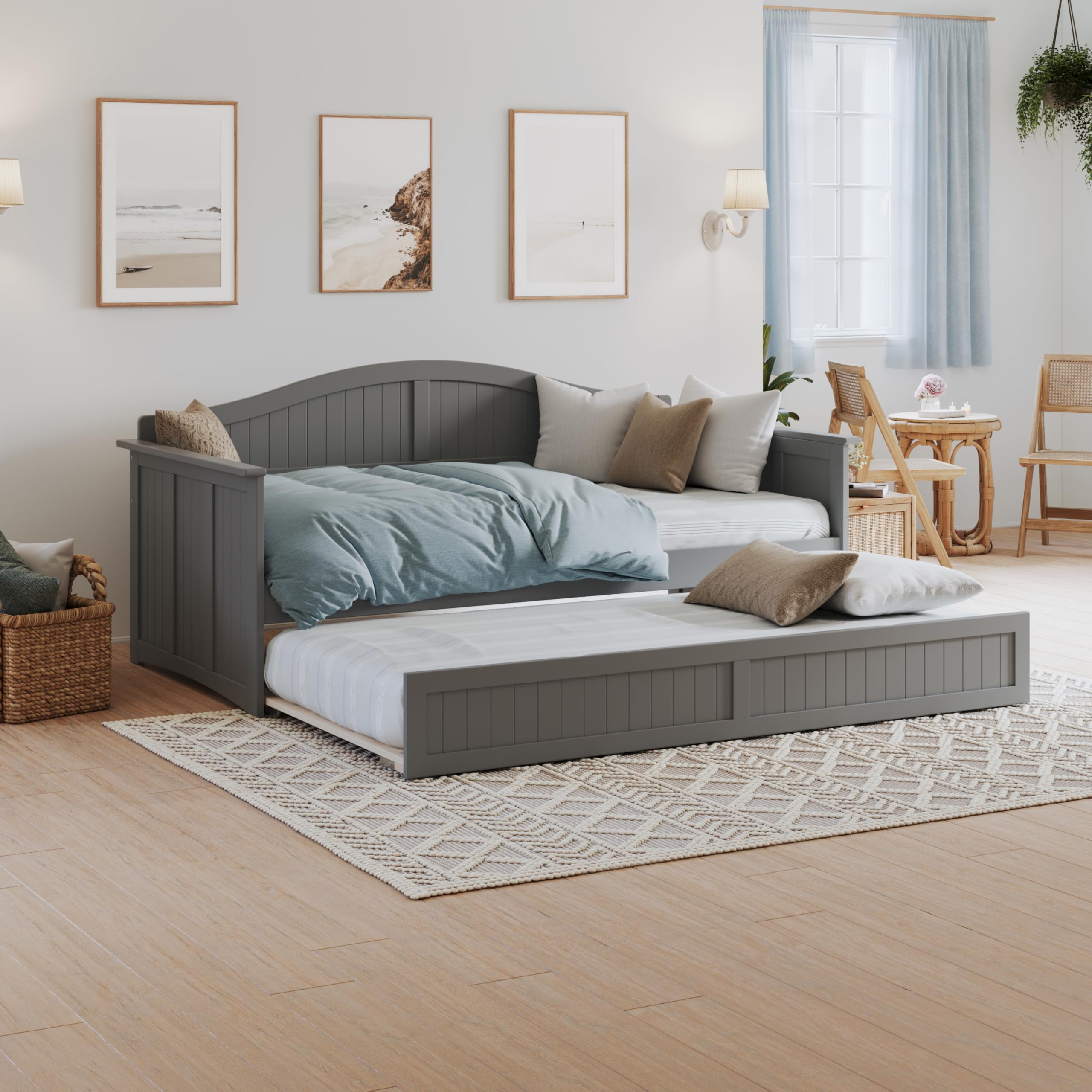 AFI Nantucket Twin Wood Daybed with Twin Size Trundle in Grey
