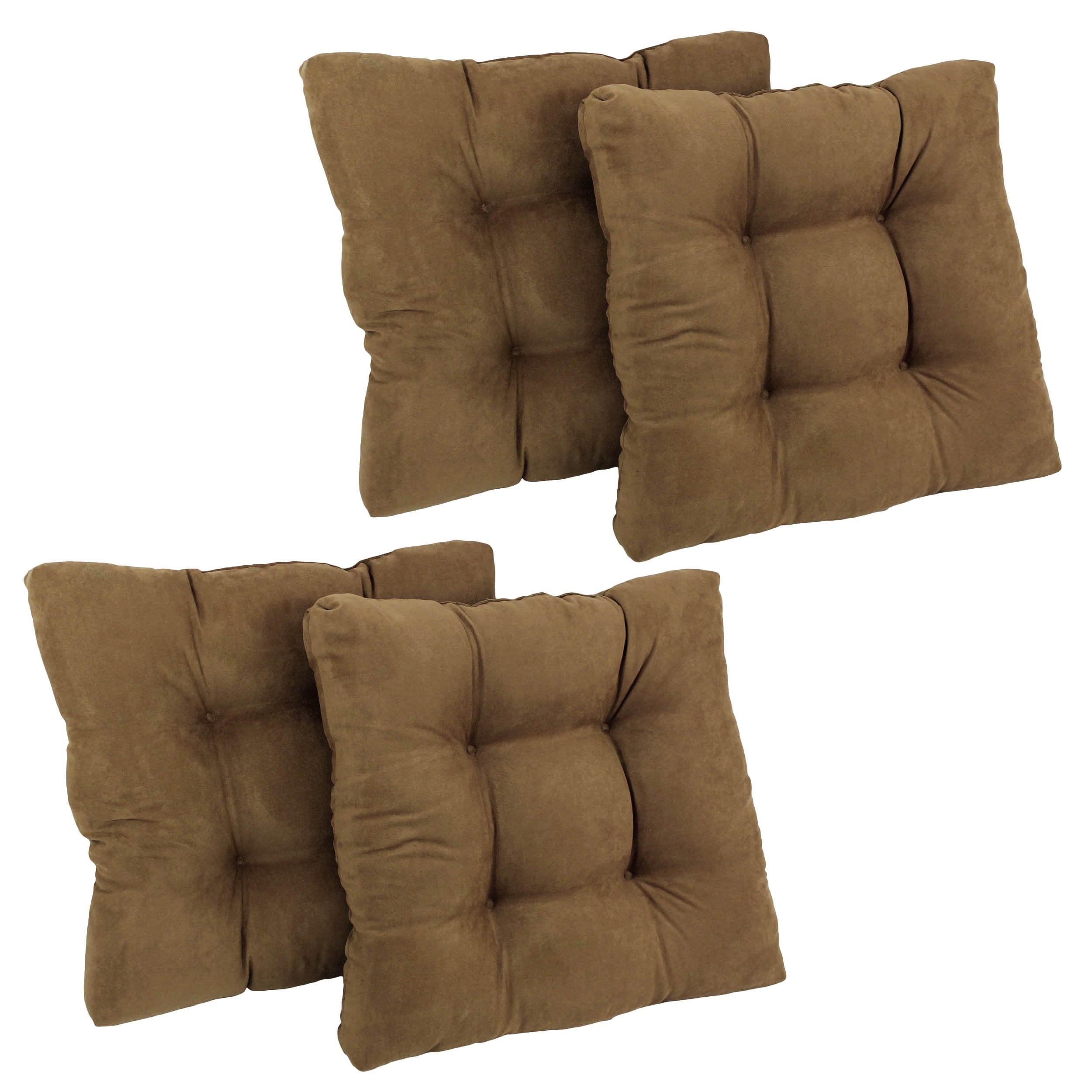 19-inch Squared Microsuede Tufted Dining Chair Cushion (Set of Four) - Saddle Brown