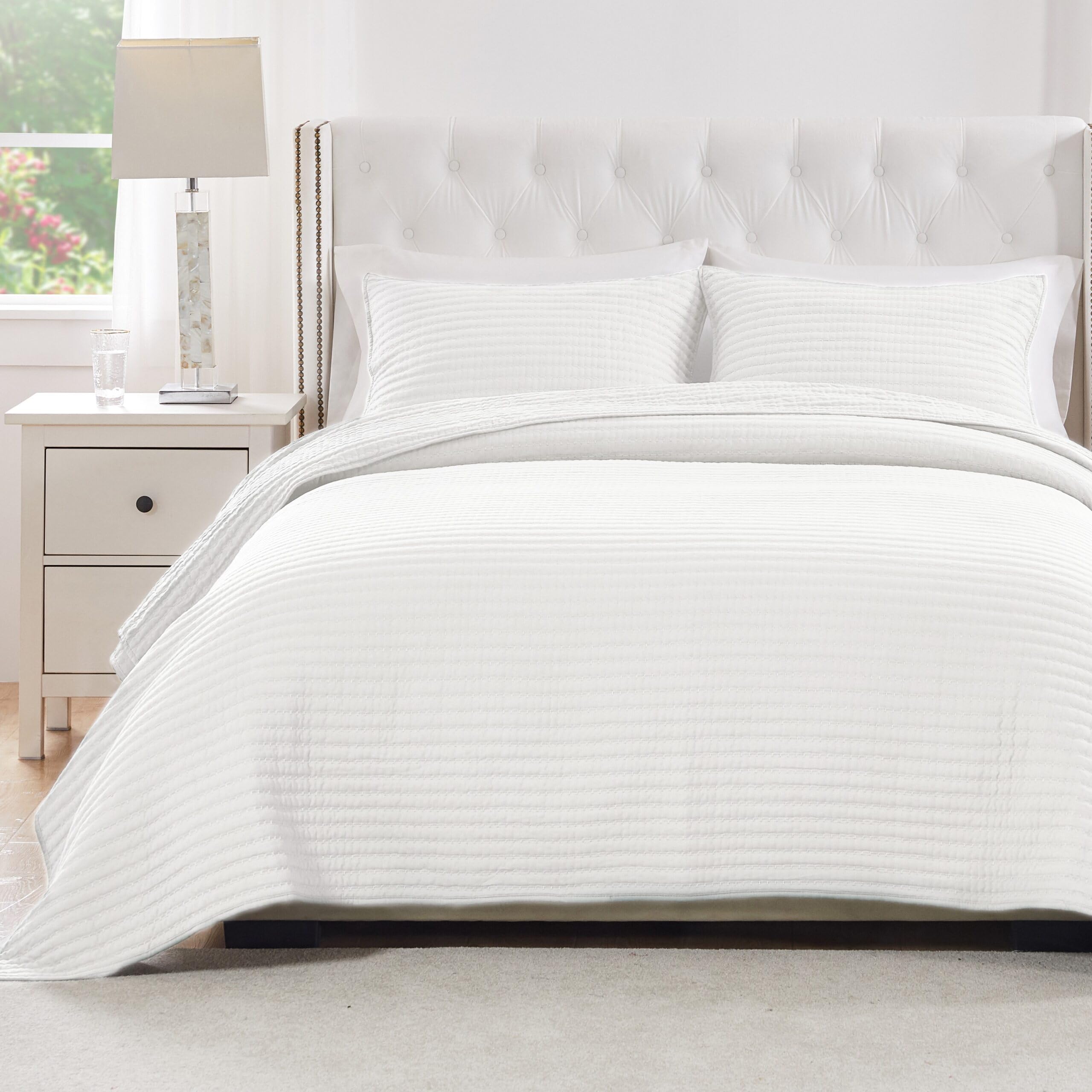 Greenland Home Fashions GL-2411MMSK Vineyard Quilt Set, 3-Piece King/Cal King, White