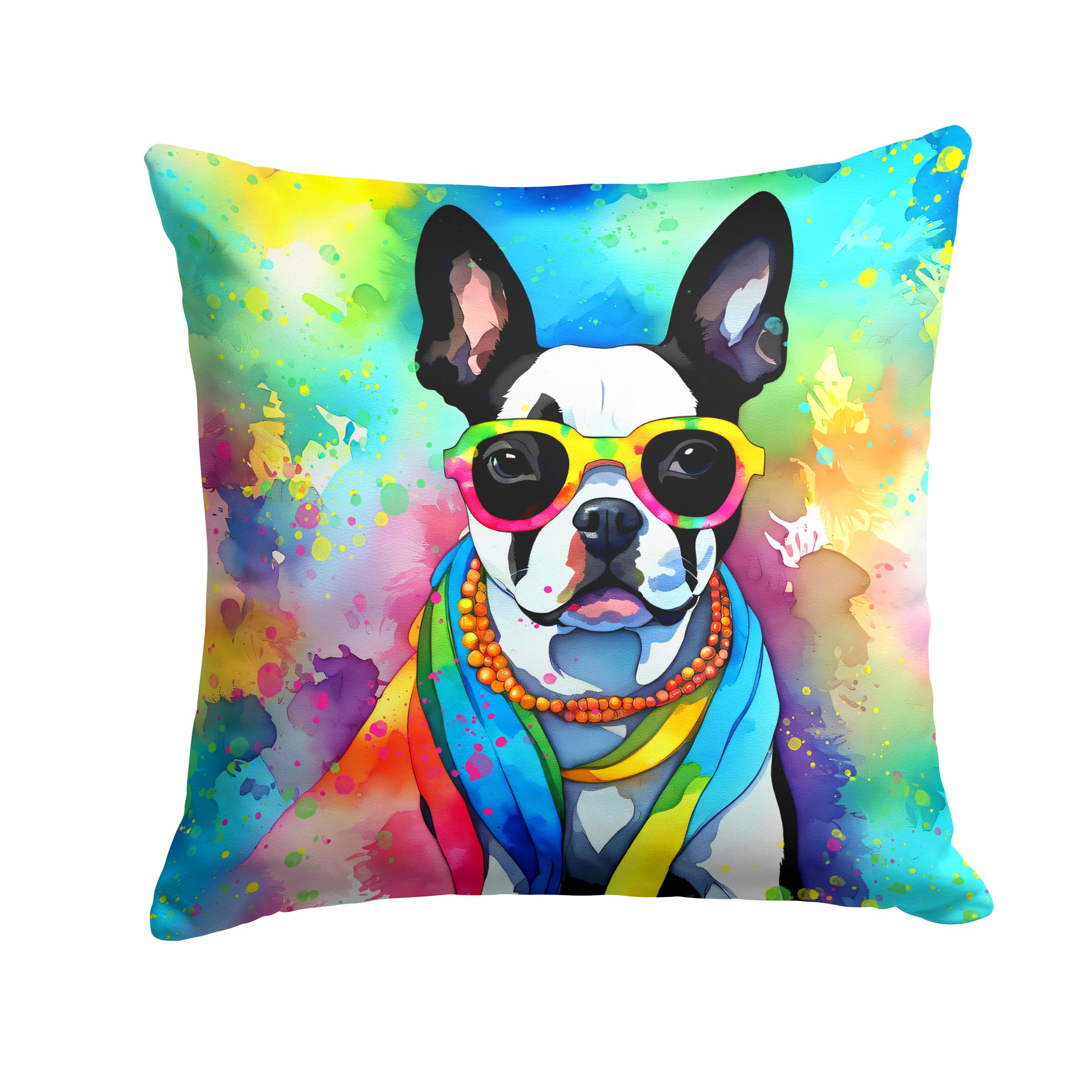 Boston Terrier Hippie Dawg Throw Pillow