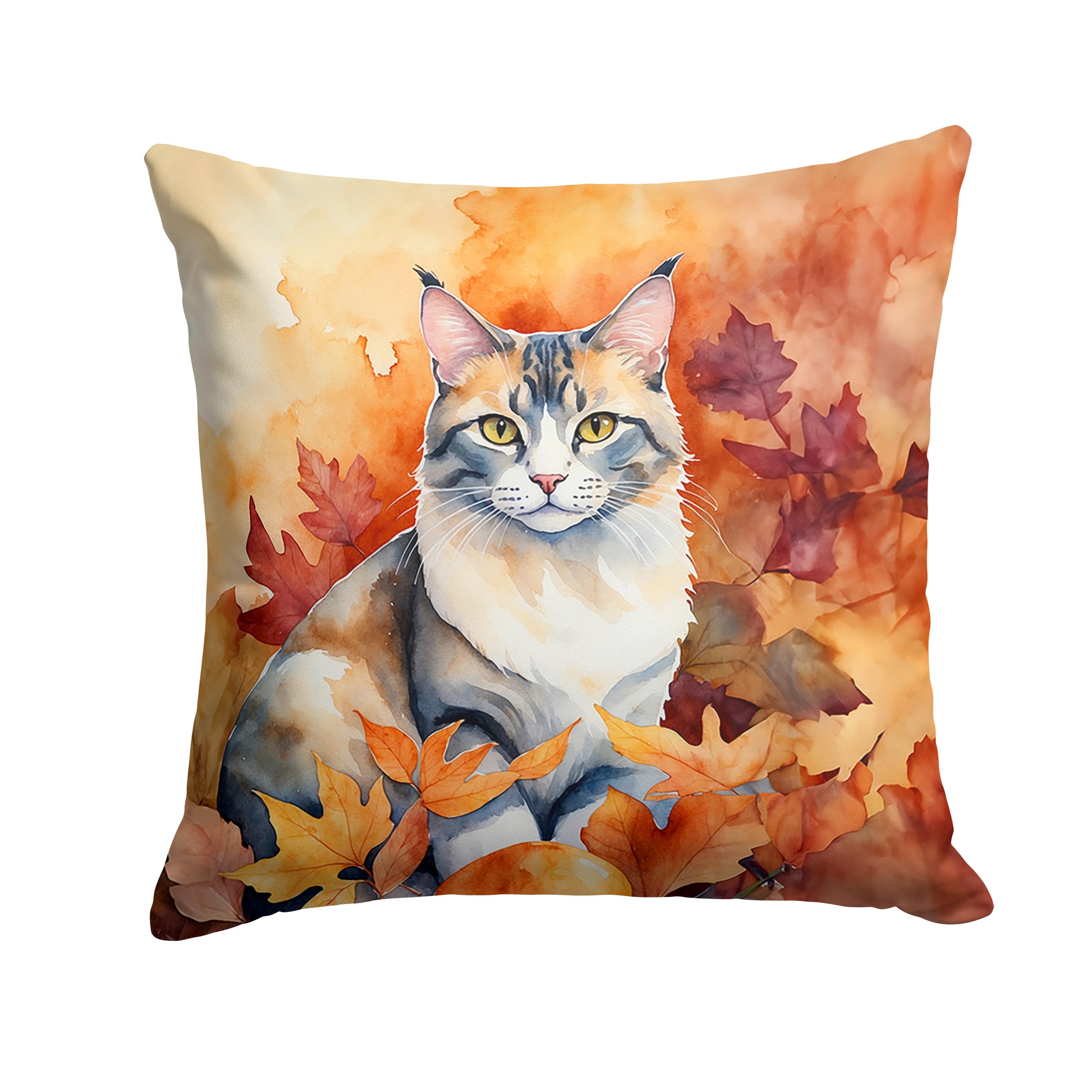 Carolines Treasures Aphrodite Giant Cat in Fall Leaves Throw Pillow Machine Washable, Indoor Outdoor Decorative Pillow for Couch, Bed or Patio, 14Hx14W