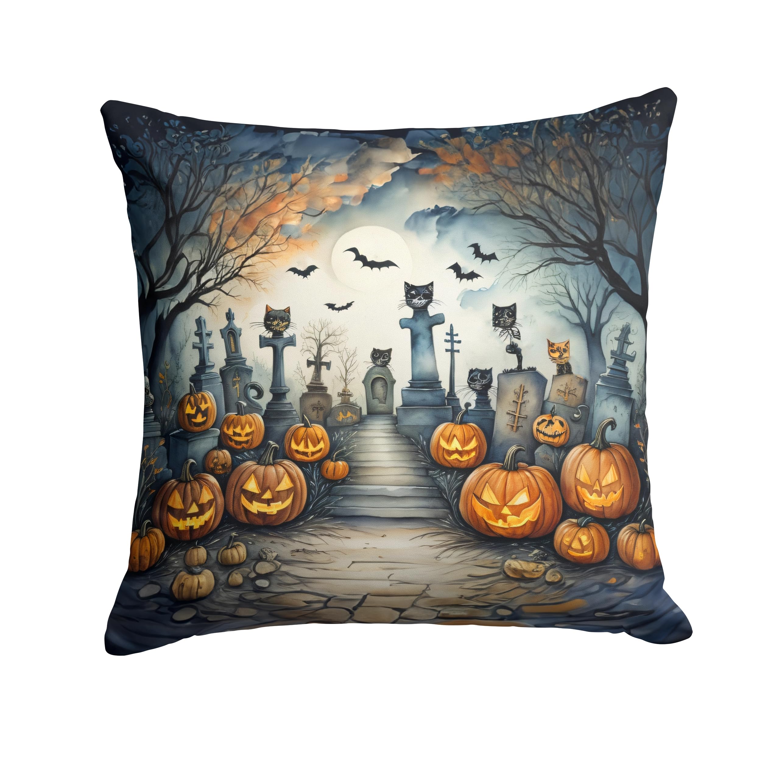 Cat Cemetery Spooky Halloween Throw Pillow