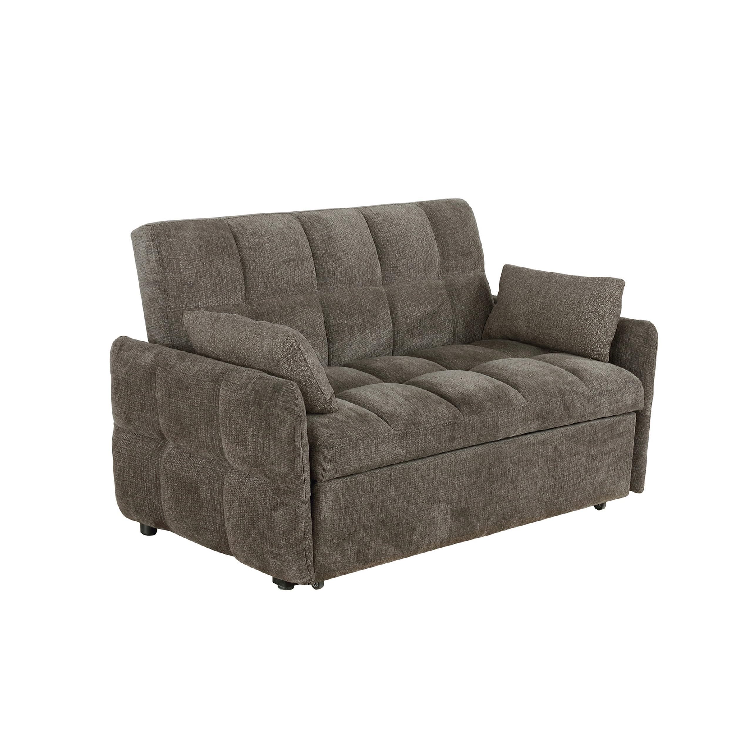 Glen 59 Inch Sleeper Sofa Bed Futon, Grid Tufting, Smooth Brown Fabric