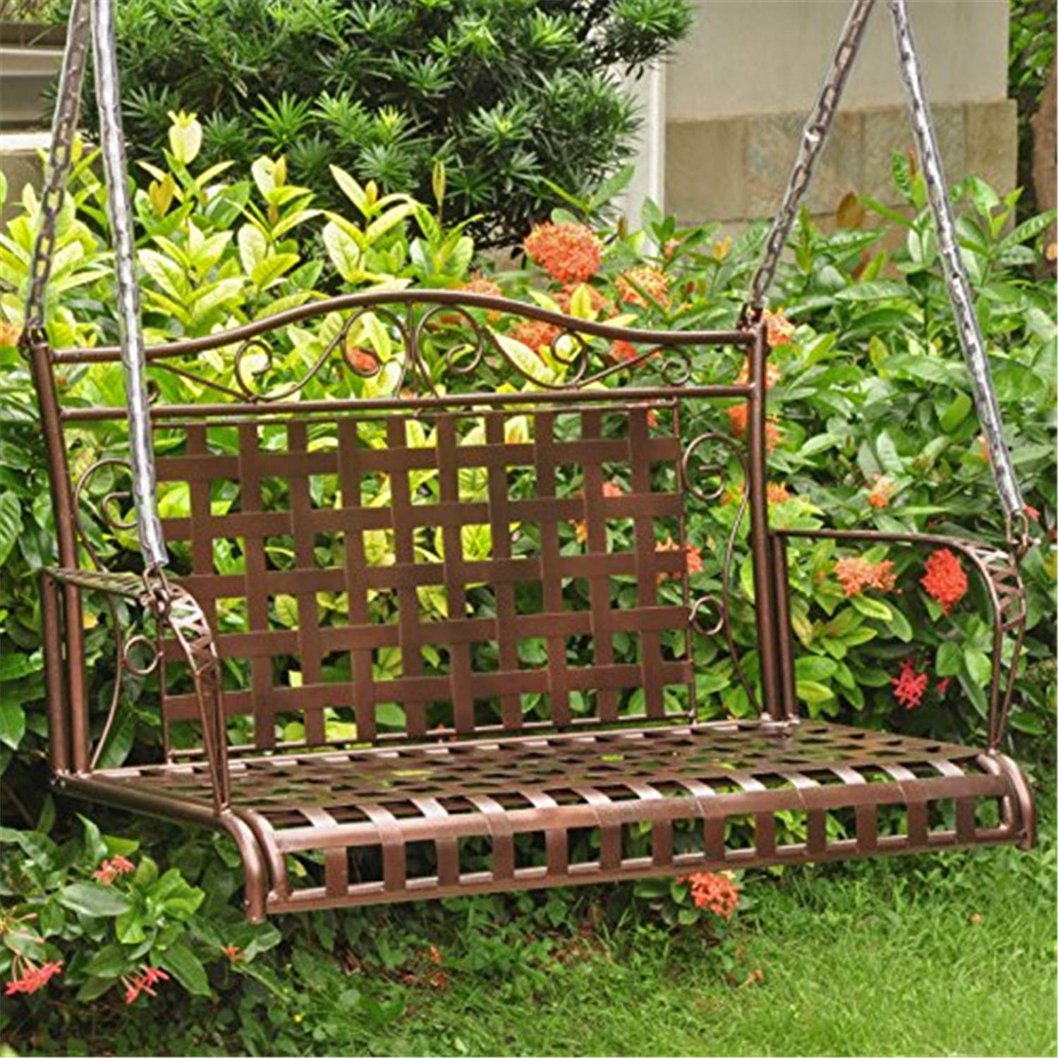 Mandalay Wrought Iron Patio Swing - Hammered Bronze