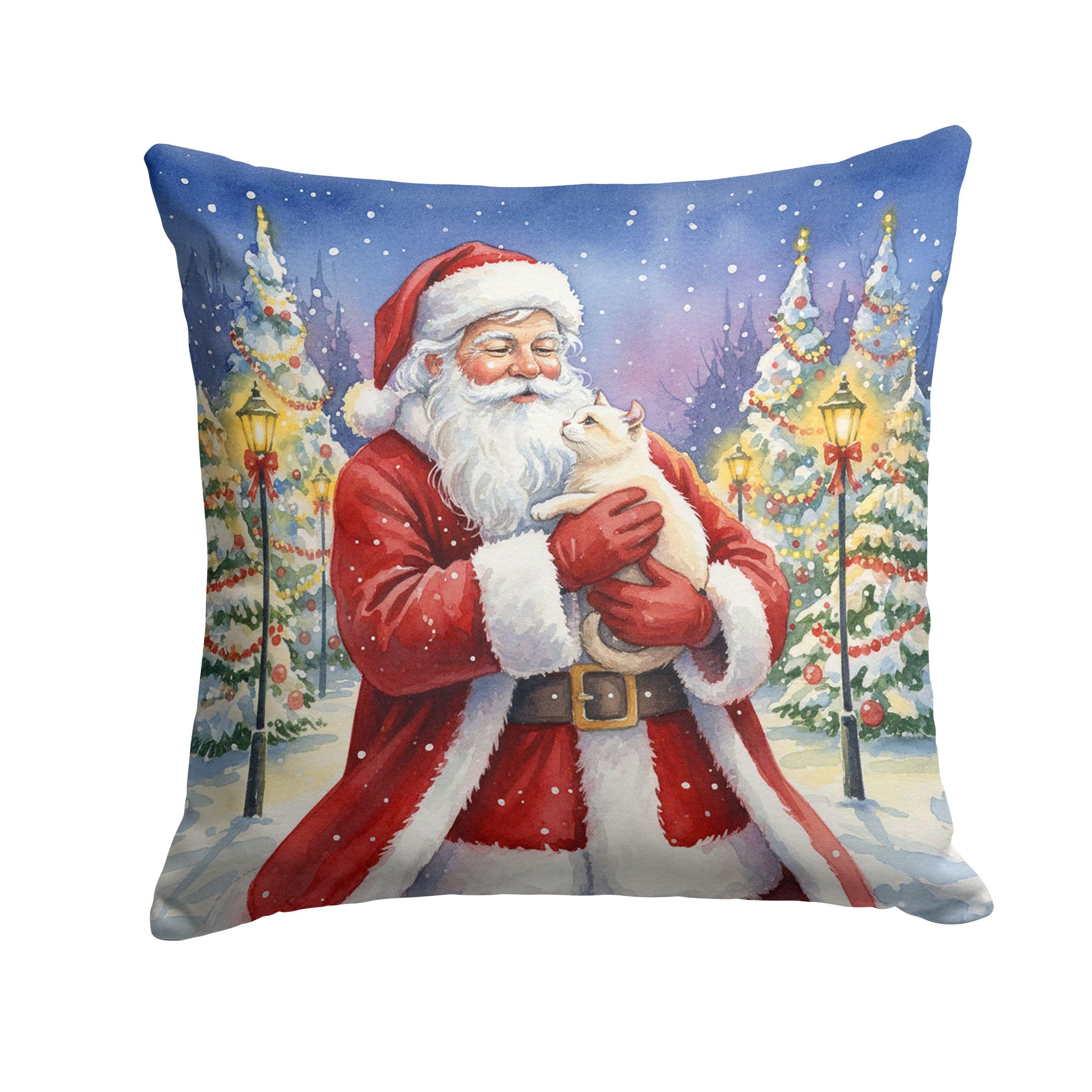 Carolines Treasures American Curl Cat with Santa Claus Throw Pillow Decorative Indoor Outdoor Accent Cushion for Couch, Bed or Patio, 18Hx18W
