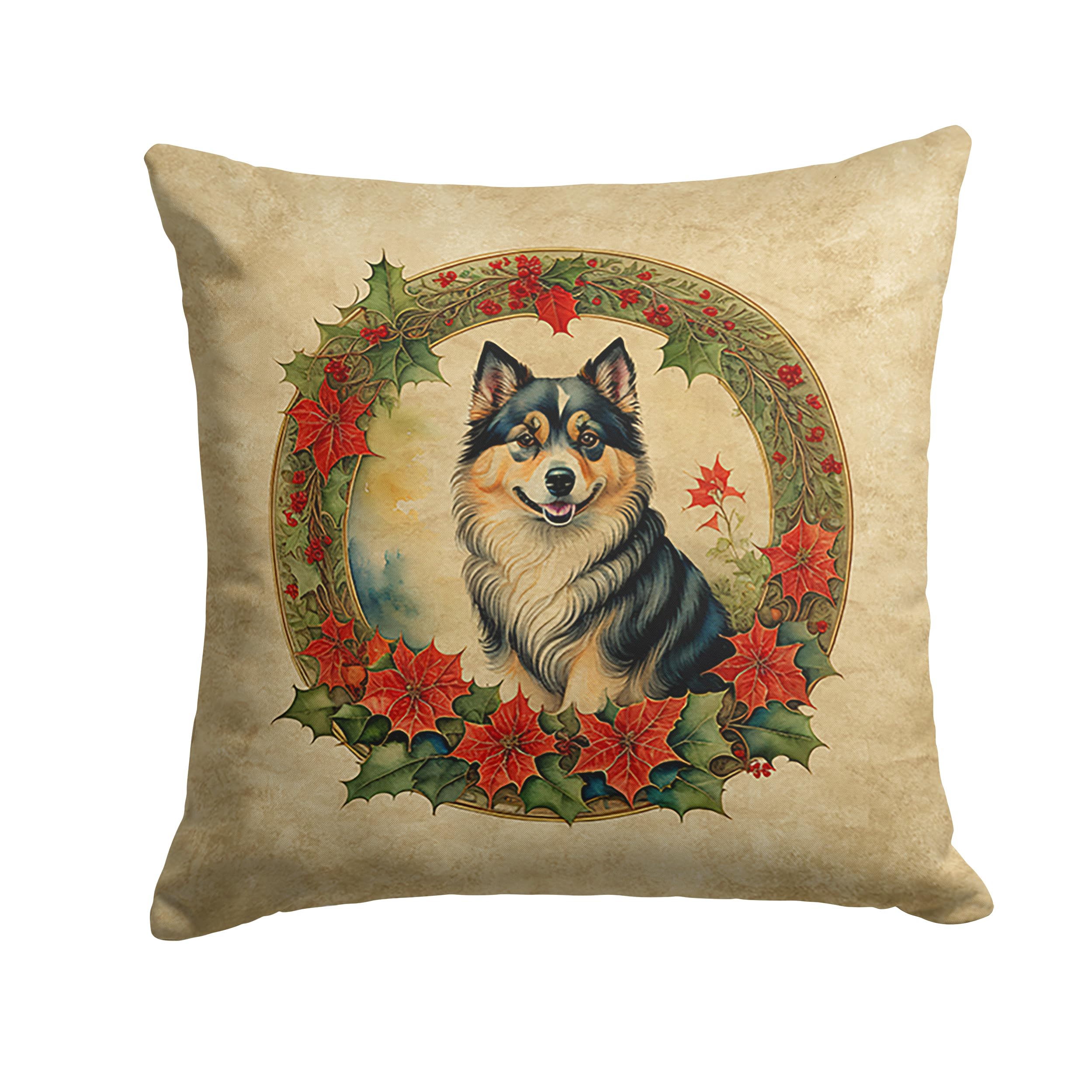 Finnish Lapphund Christmas Flowers Throw Pillow