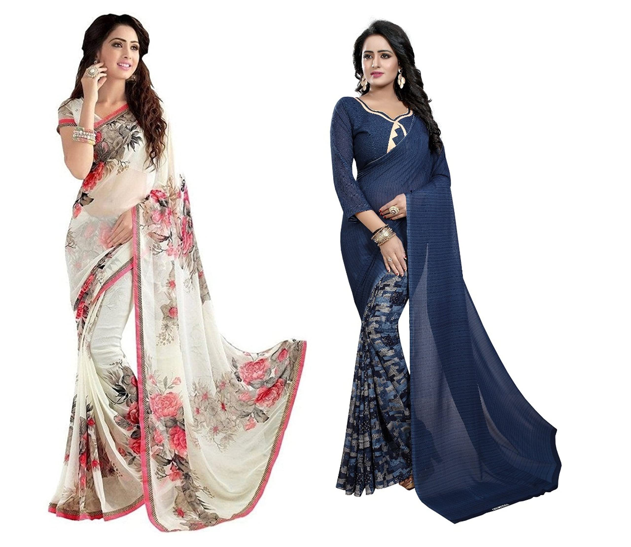 Yashika Women's Jacquard Pure Georgette Saree Combo (APSARA White_Half Ink_Grey)
